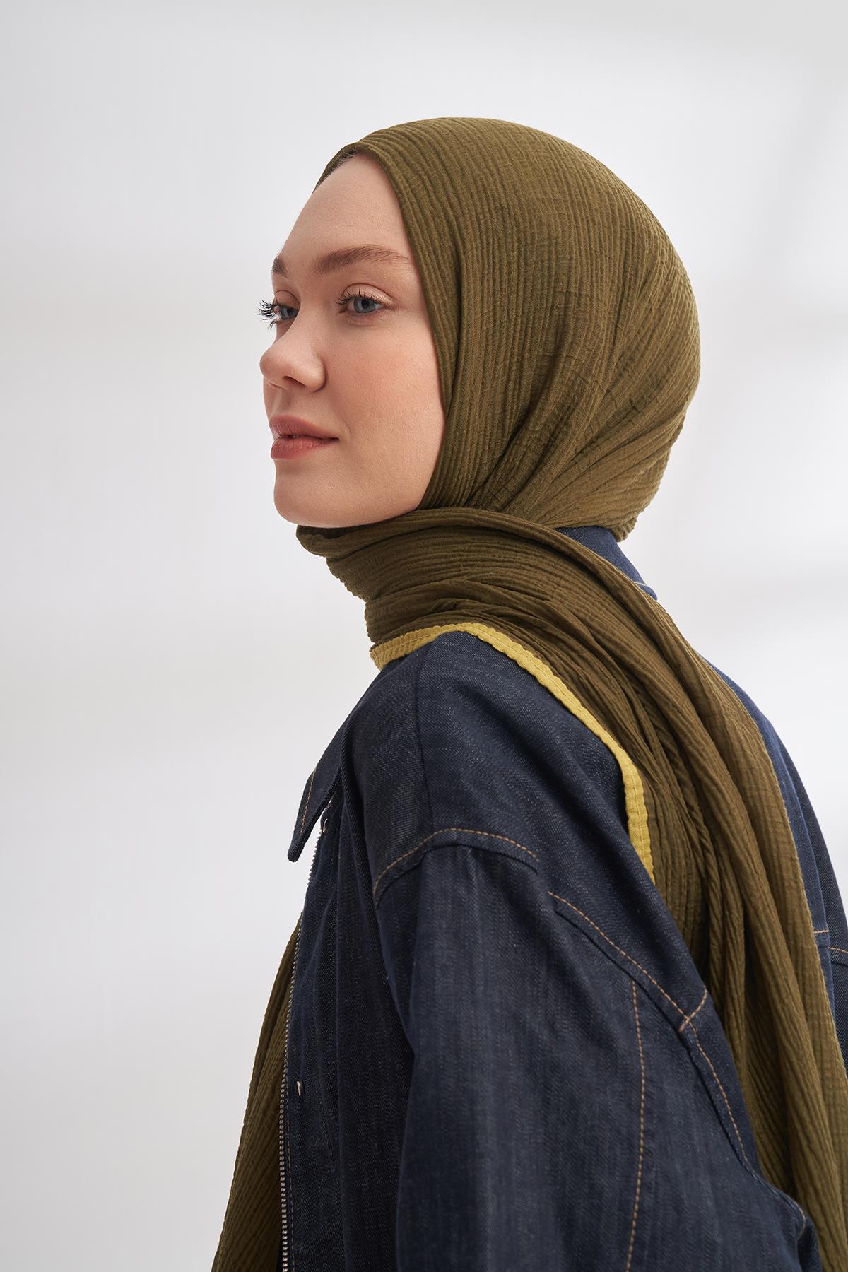 Armanda Müslin Biyeli Şal 3352-Haki