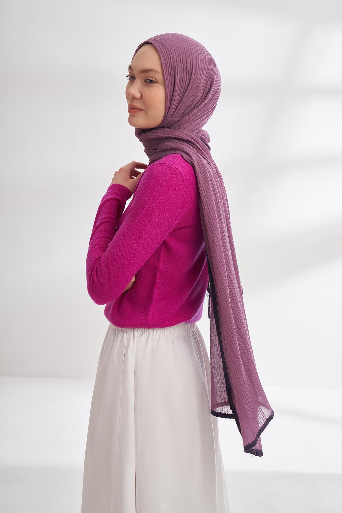 Armanda Müslin Biyeli Şal 3352-Leylak