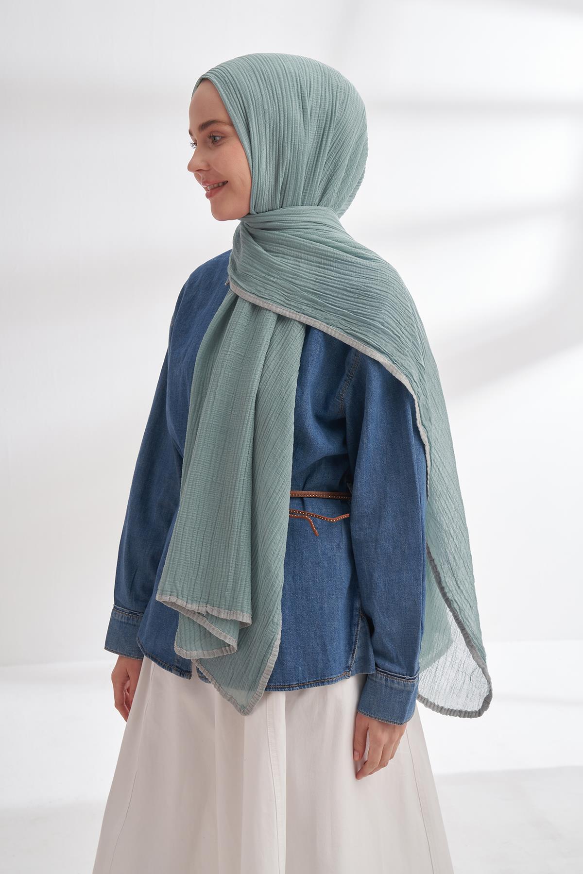 Armanda Müslin Biyeli Şal 3352-Mint Yeşili