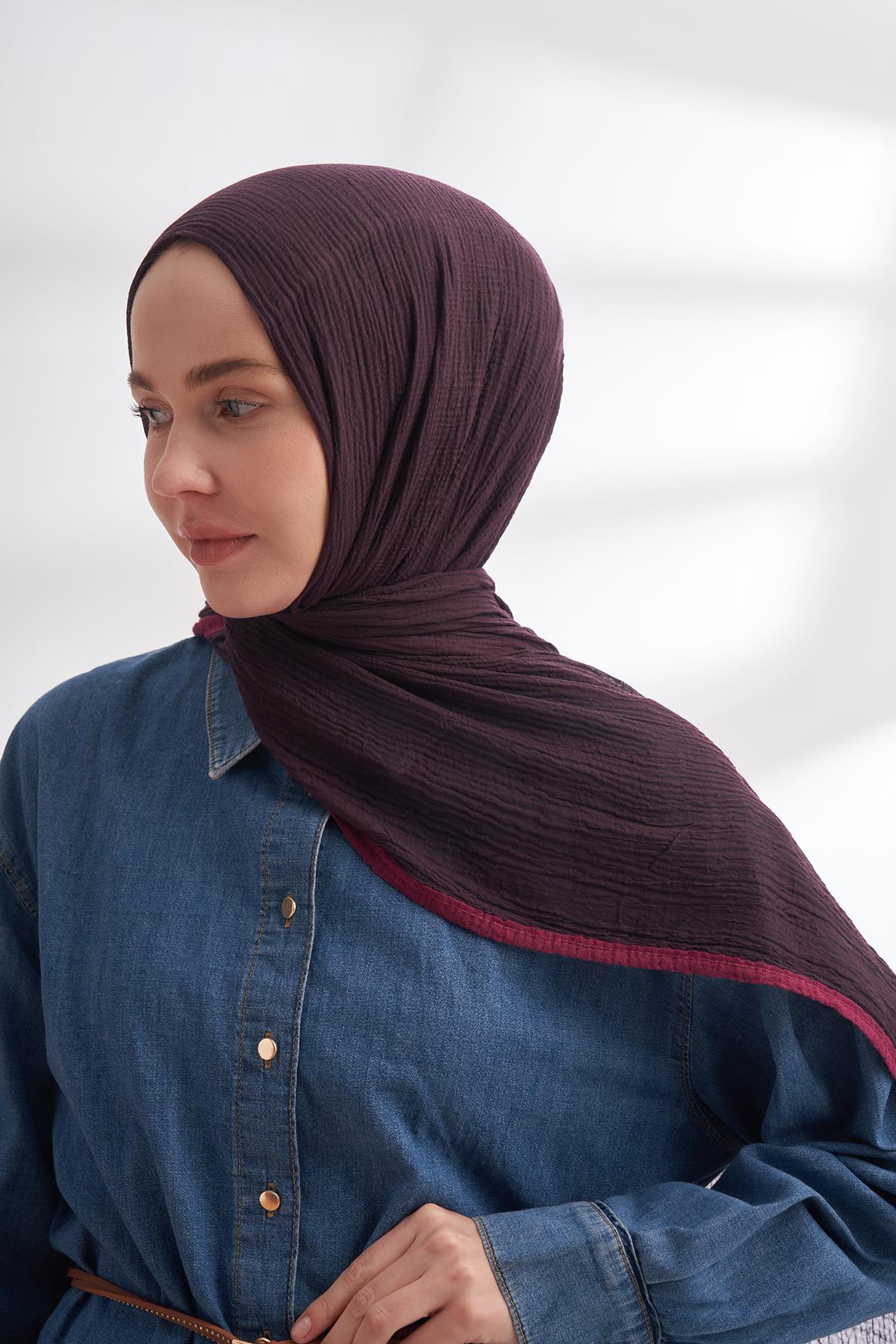Armanda Müslin Biyeli Şal 3352-Mürdüm