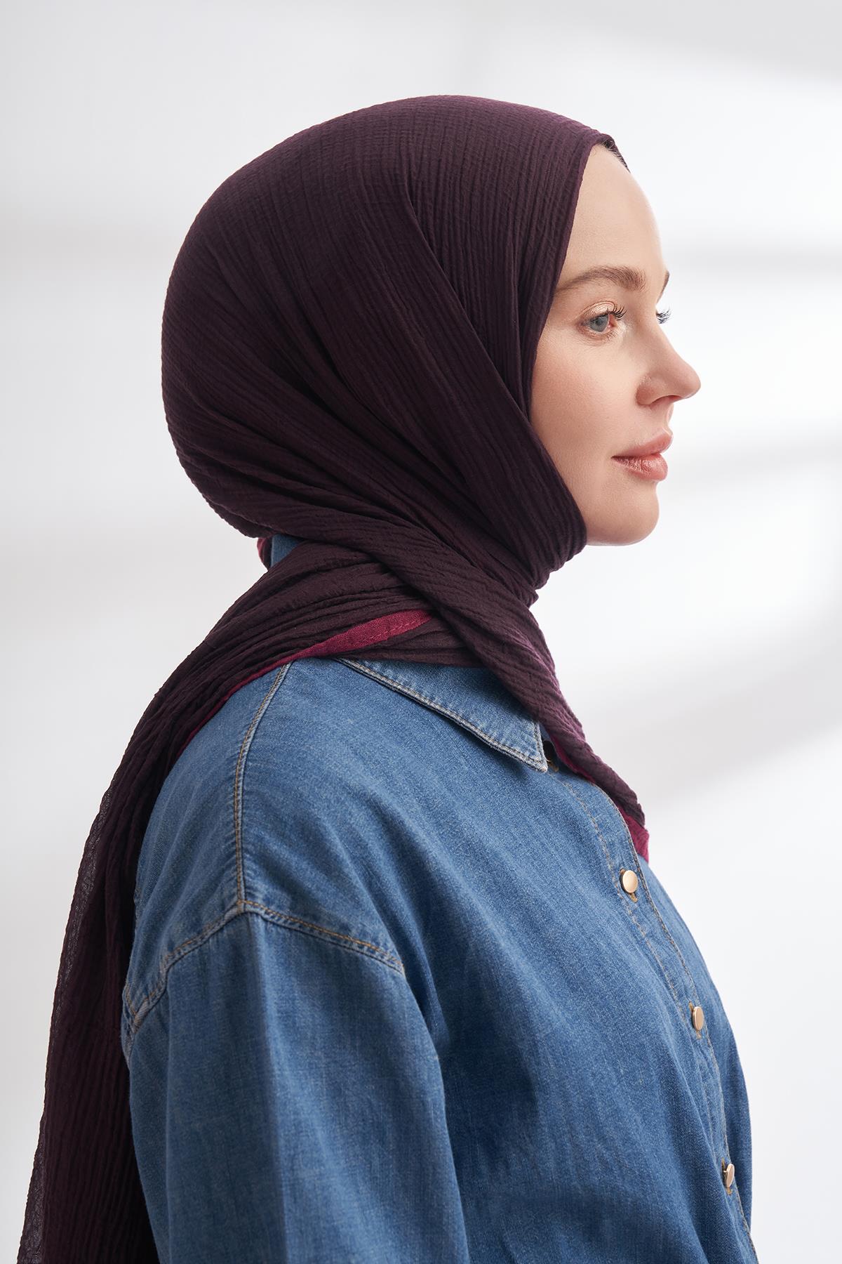 Armanda Müslin Biyeli Şal 3352-Mürdüm