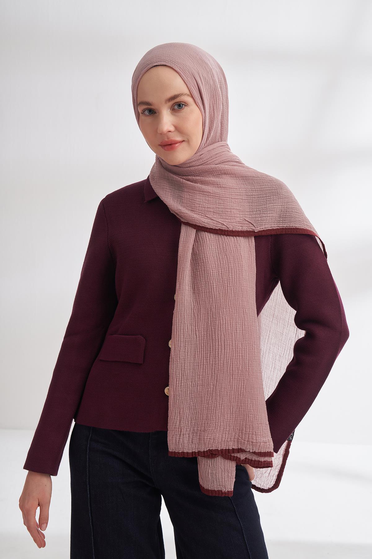 Armanda Müslin Biyeli Şal 3352-Sisli Pudra