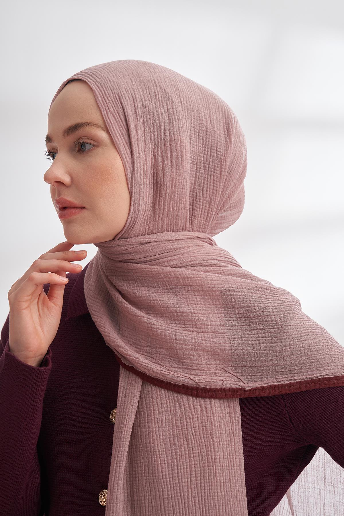 Armanda Müslin Biyeli Şal 3352-Sisli Pudra