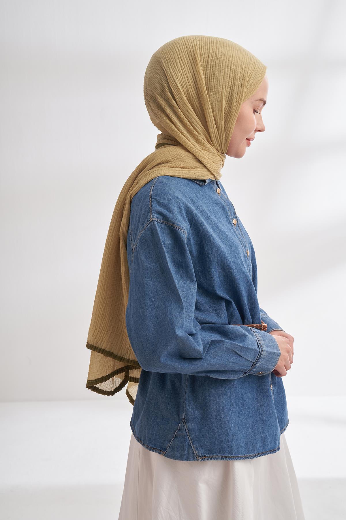 Armanda Müslin Biyeli Şal 3352-Soft Olive