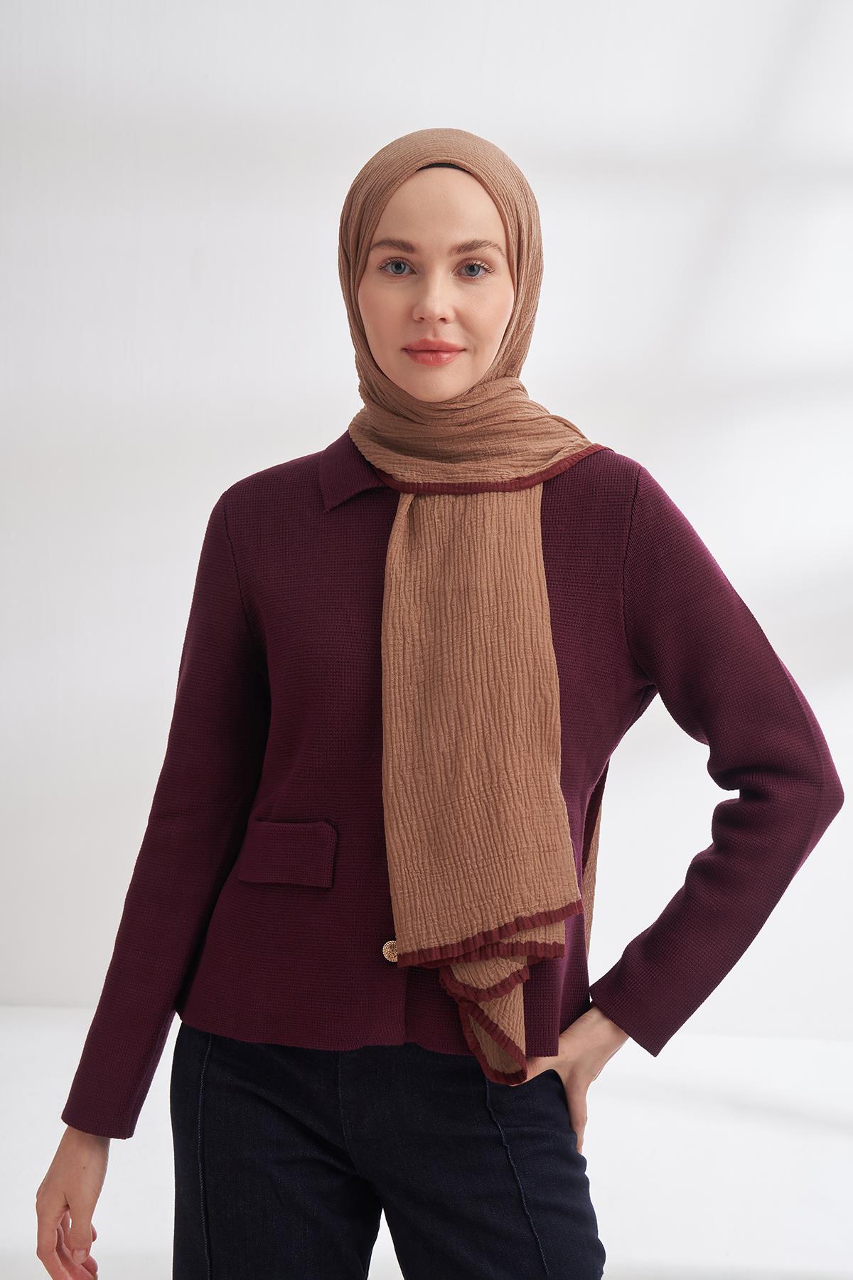 Armanda Müslin Biyeli Şal 3352-Vizon