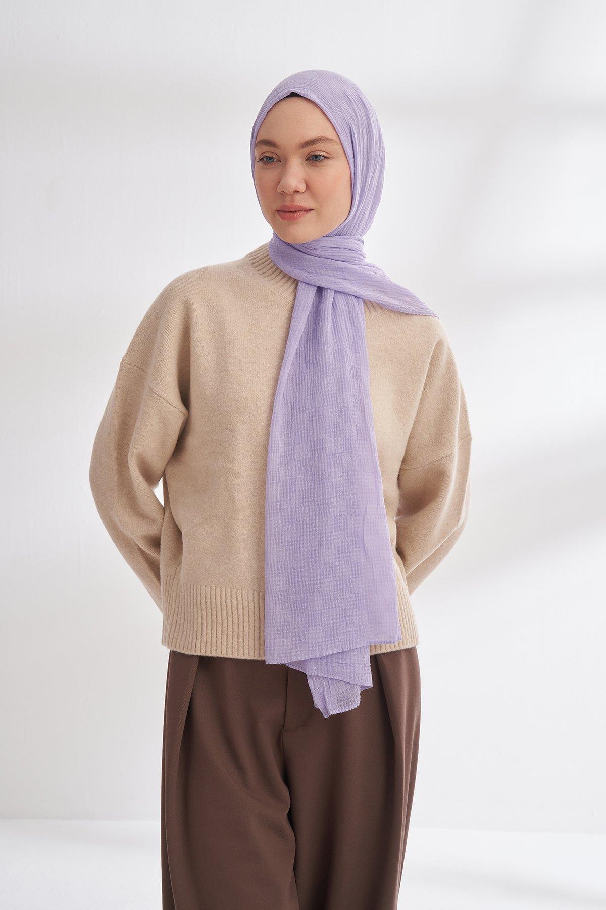 Armanda Müslin Dama Desen Şal 3350-Açık Leylak
