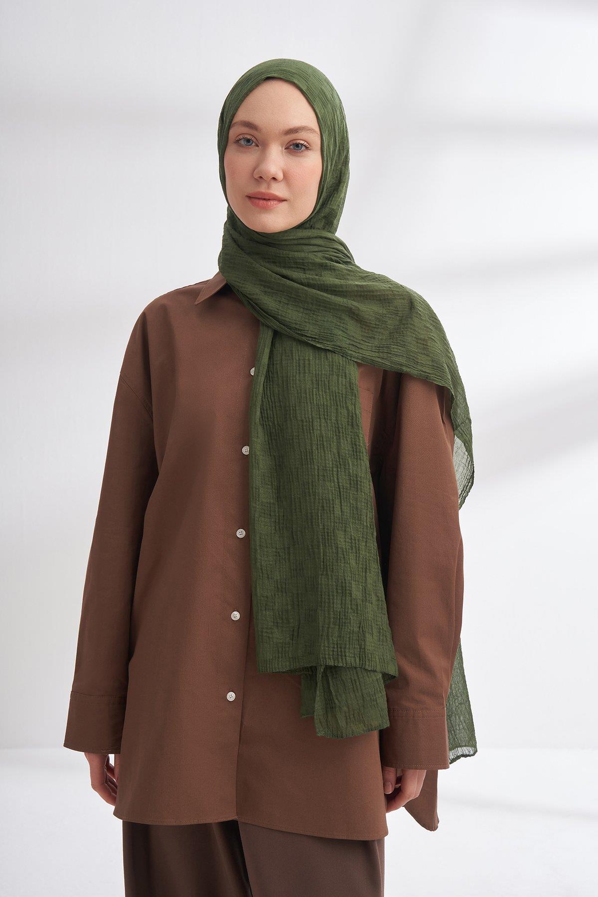 Armanda Müslin Dama Desen Şal 3350-Çam Yeşili