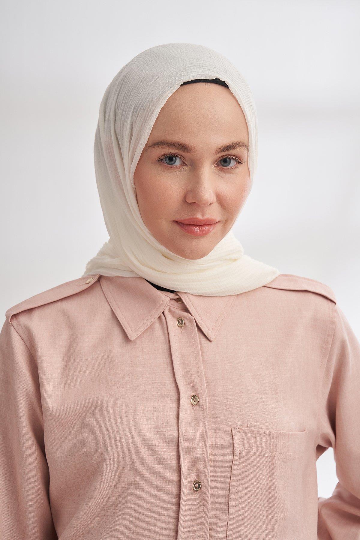 Armanda Müslin Dama Desen Şal 3350-Ekru