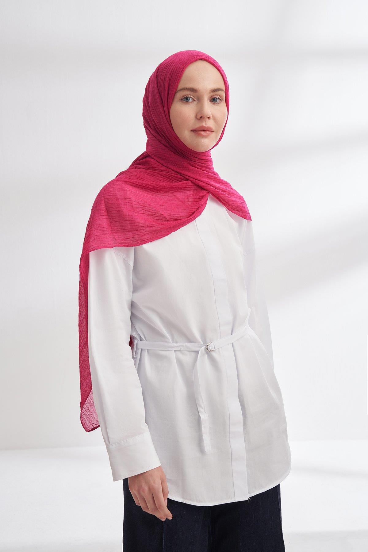Armanda Müslin Dama Desen Şal 3350-Fuşya