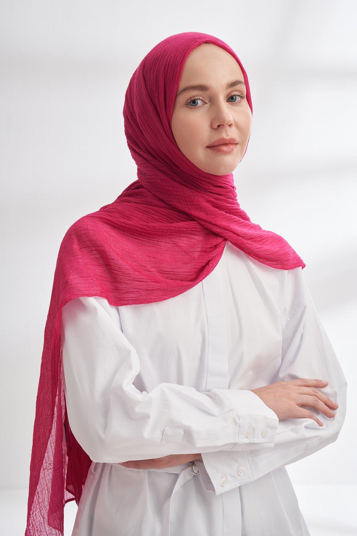 Armanda Müslin Dama Desen Şal 3350-Fuşya