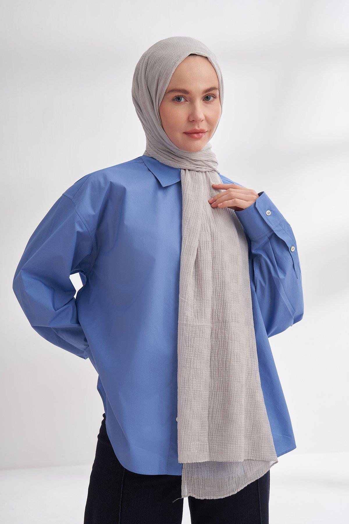 Armanda Müslin Dama Desen Şal 3350-Gümüş