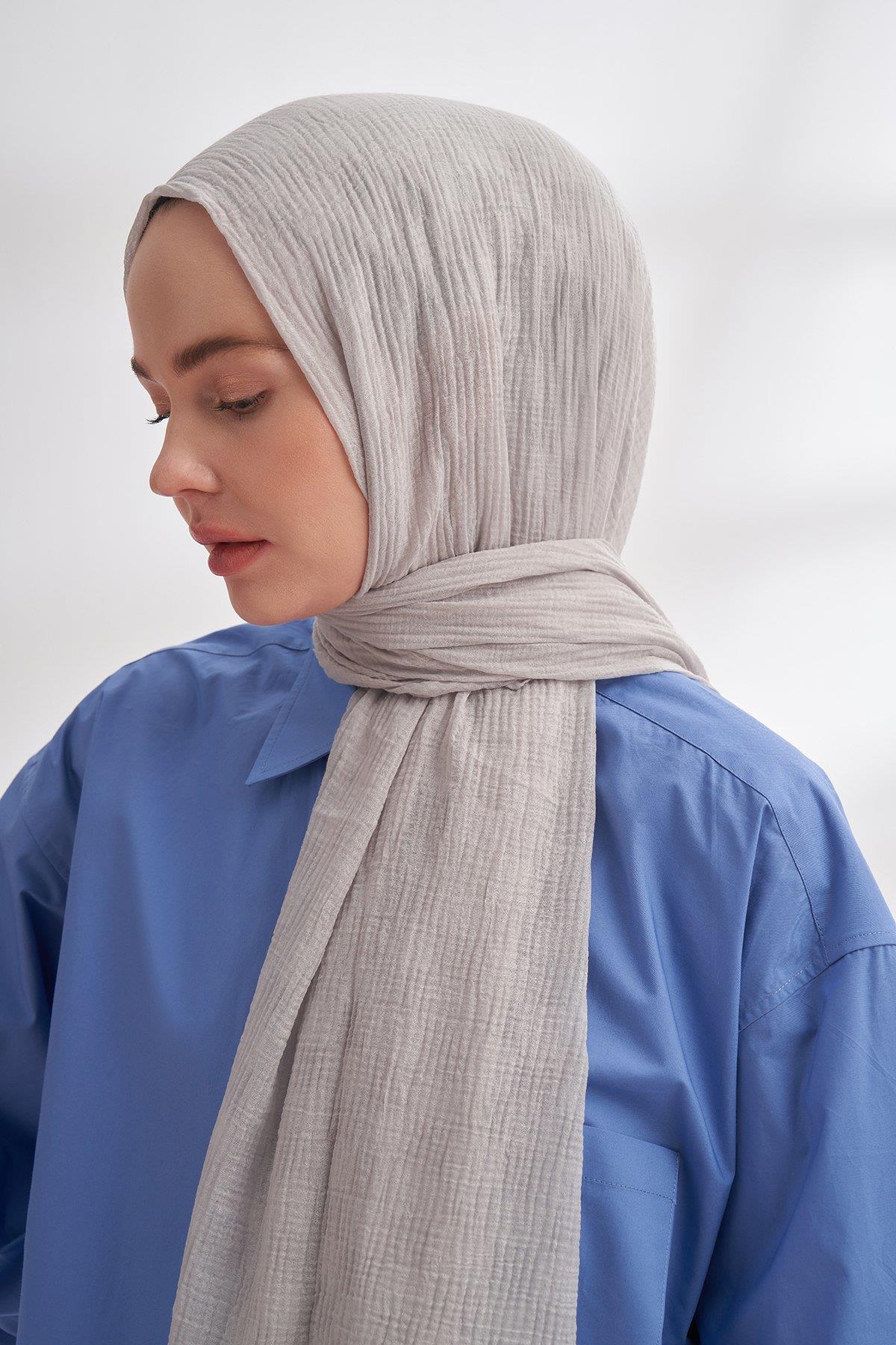 Armanda Müslin Dama Desen Şal 3350-Gümüş
