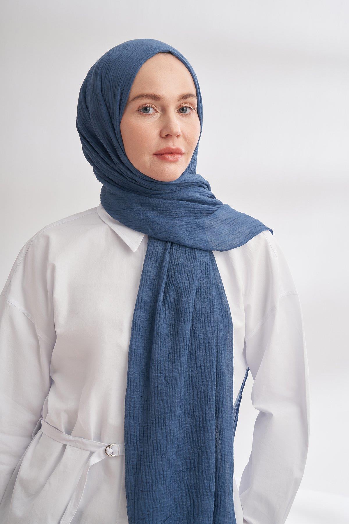 Armanda Müslin Dama Desen Şal 3350-İndigo