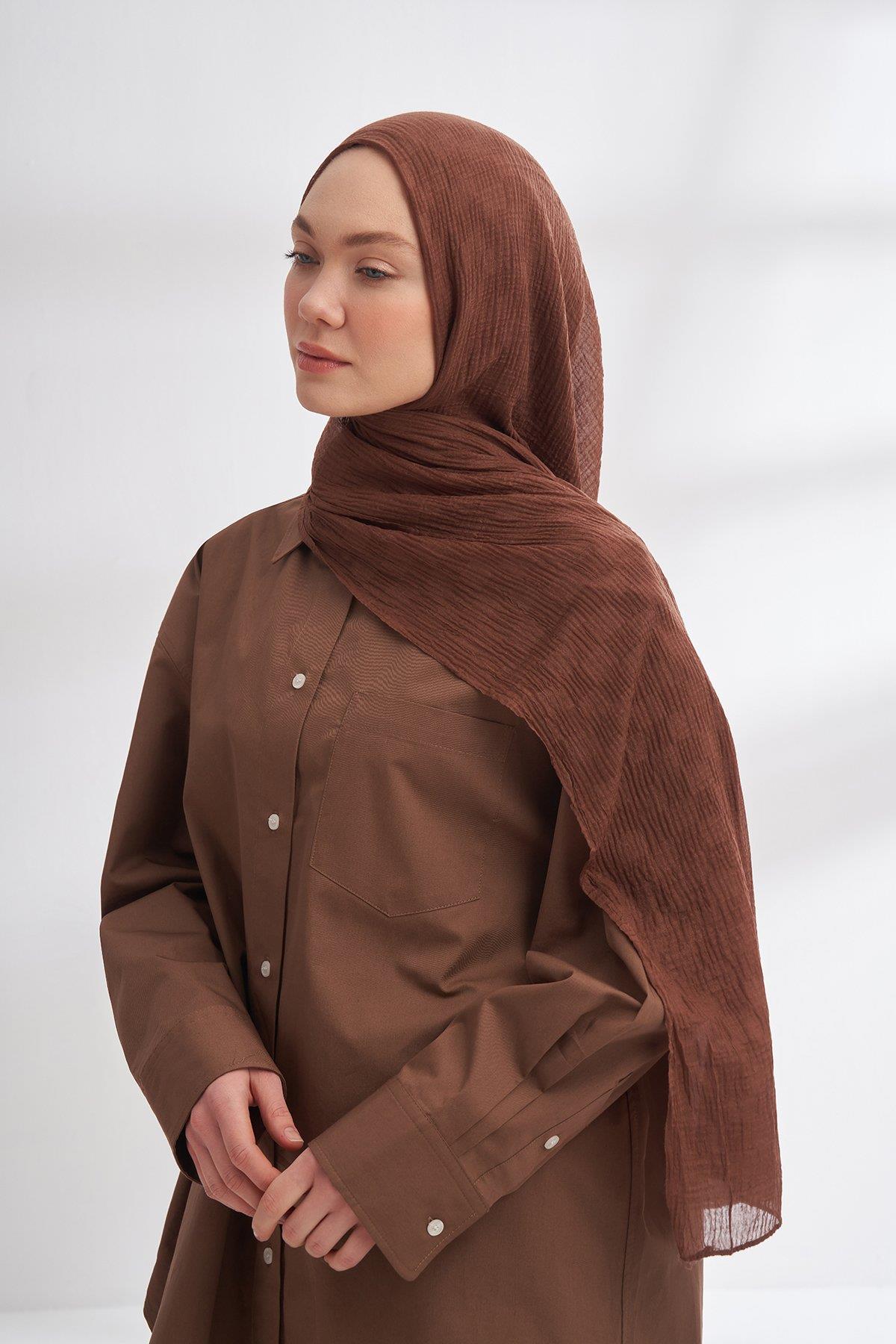 Armanda Müslin Dama Desen Şal 3350-Kahve