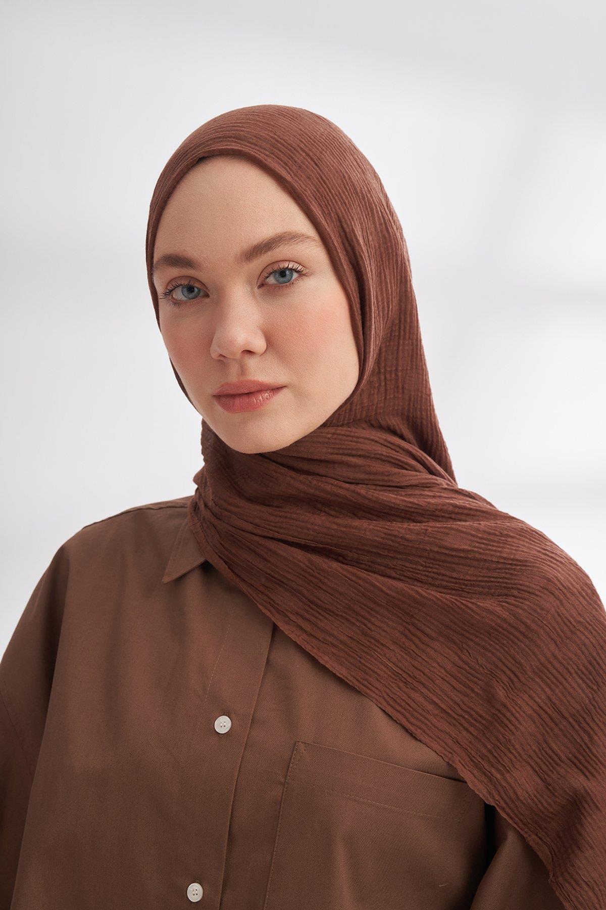 Armanda Müslin Dama Desen Şal 3350-Kahve