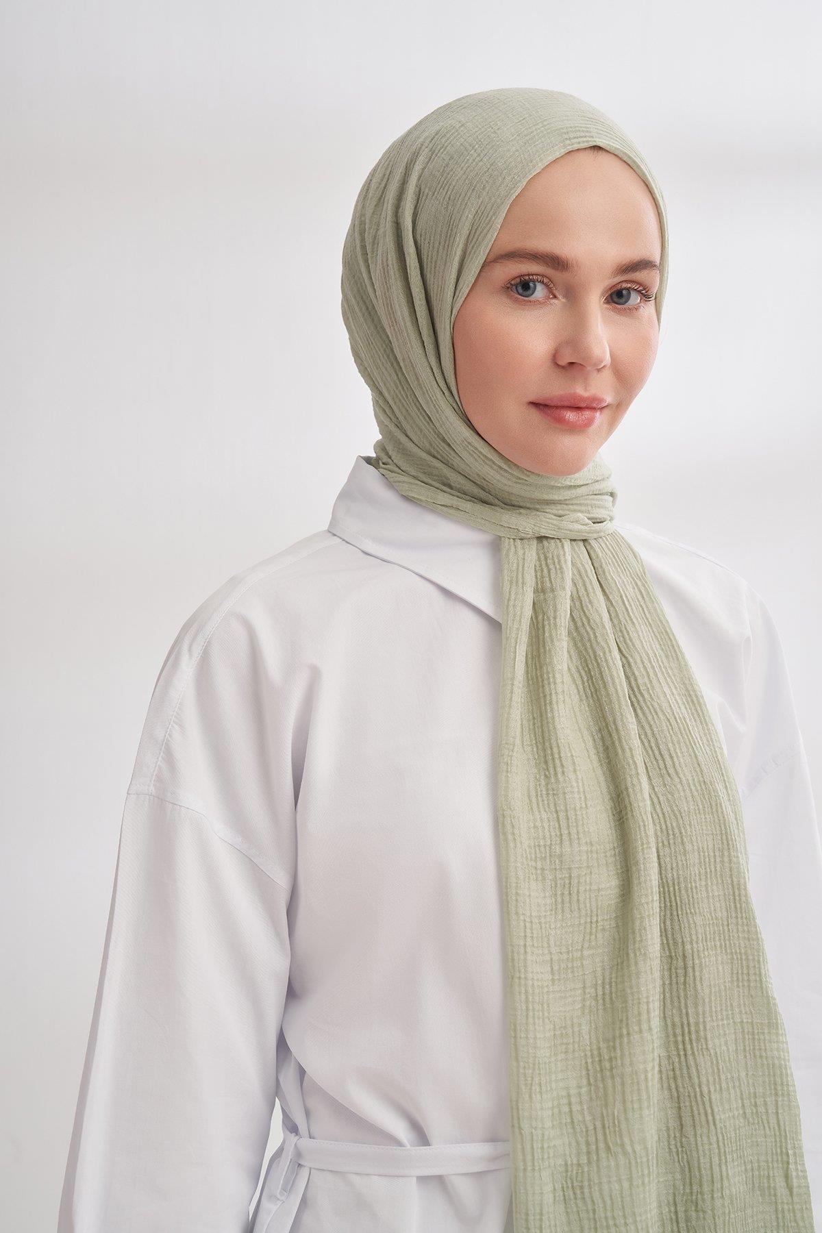 Armanda Müslin Dama Desen Şal 3350-Keten Yeşili