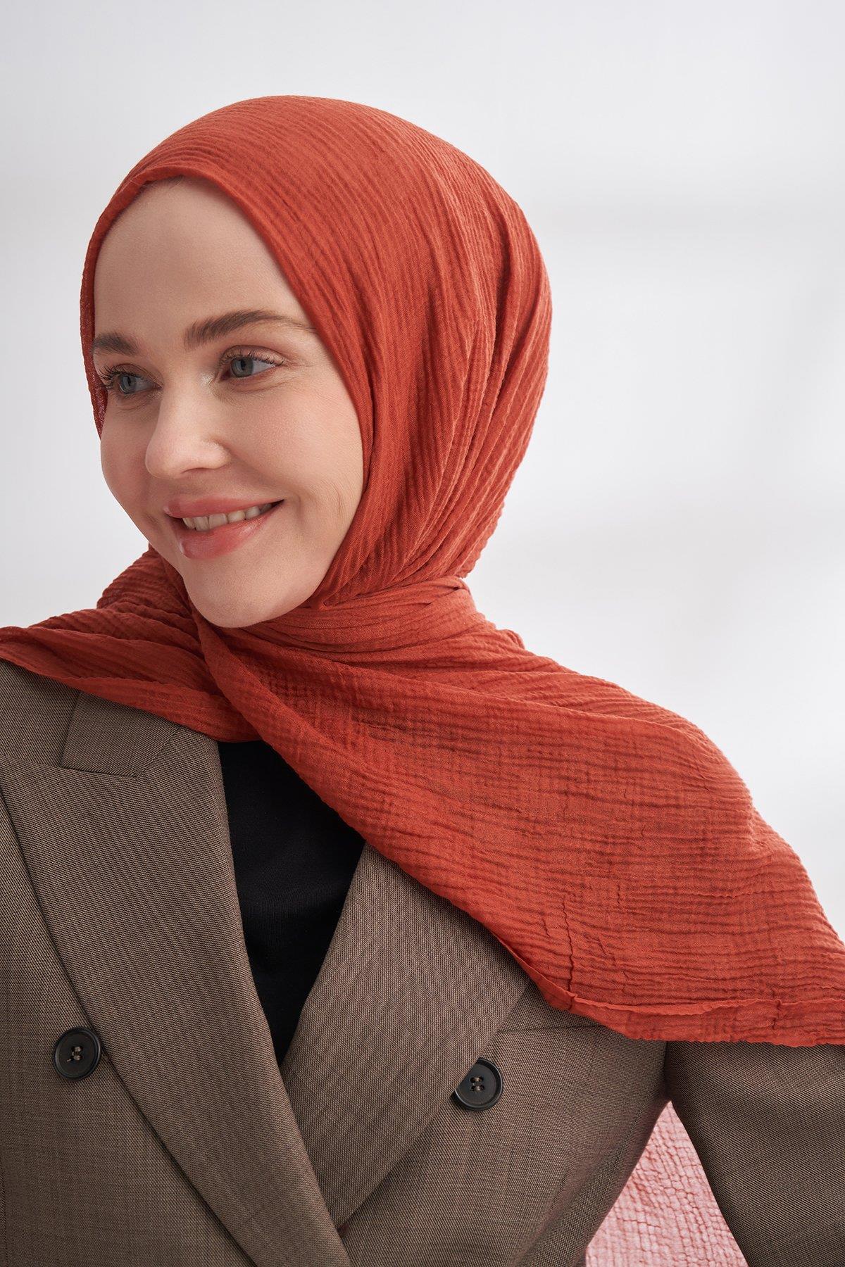 Armanda Müslin Dama Desen Şal 3350-Kiremit