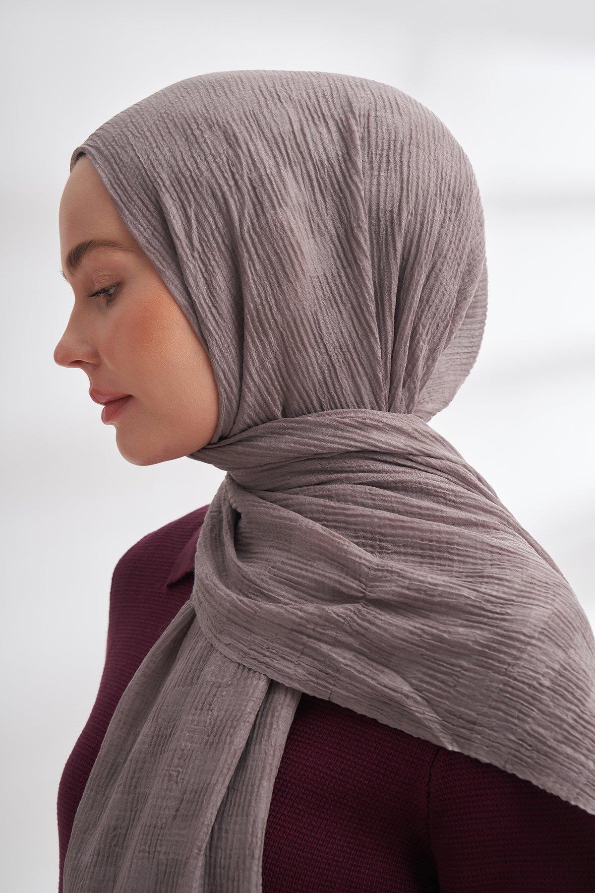 Armanda Müslin Dama Desen Şal 3350-Koyu Gri