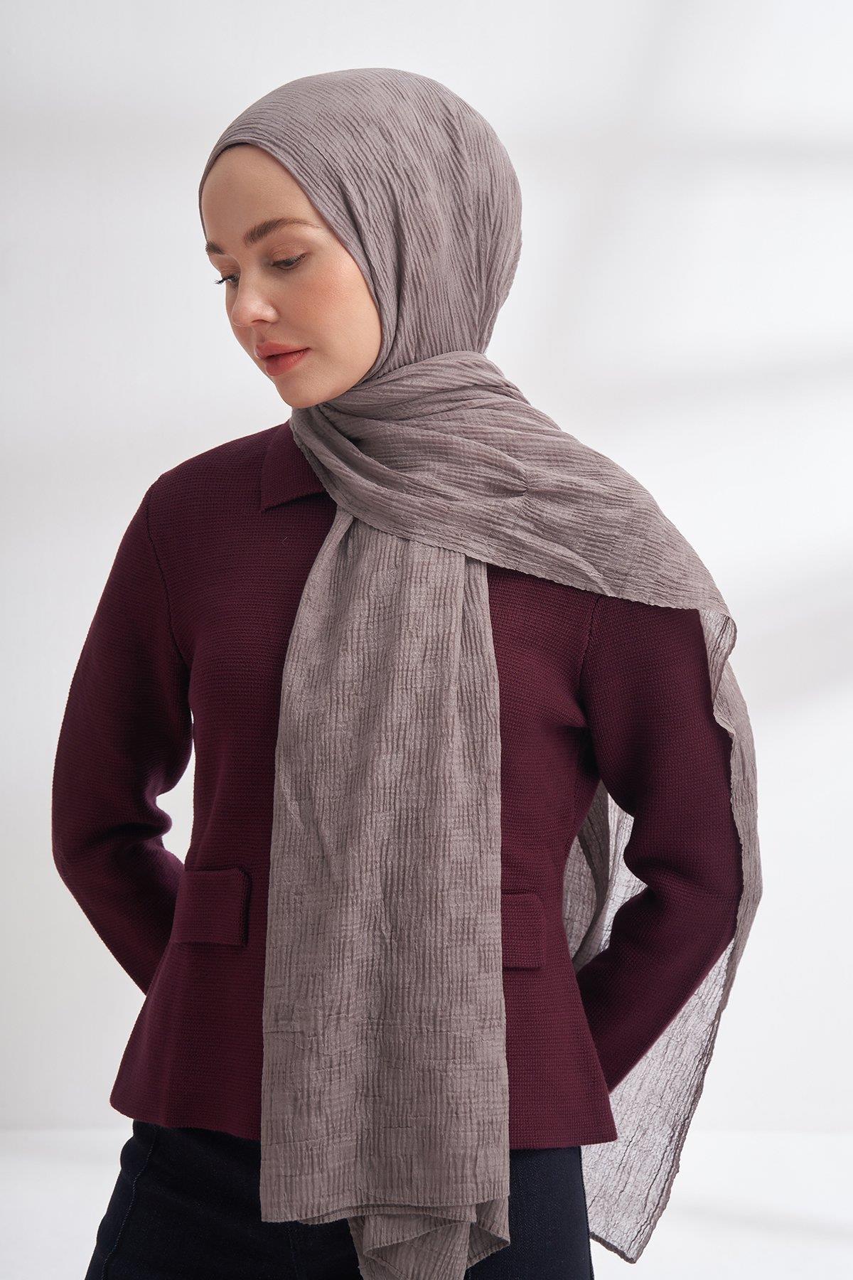Armanda Müslin Dama Desen Şal 3350-Koyu Gri