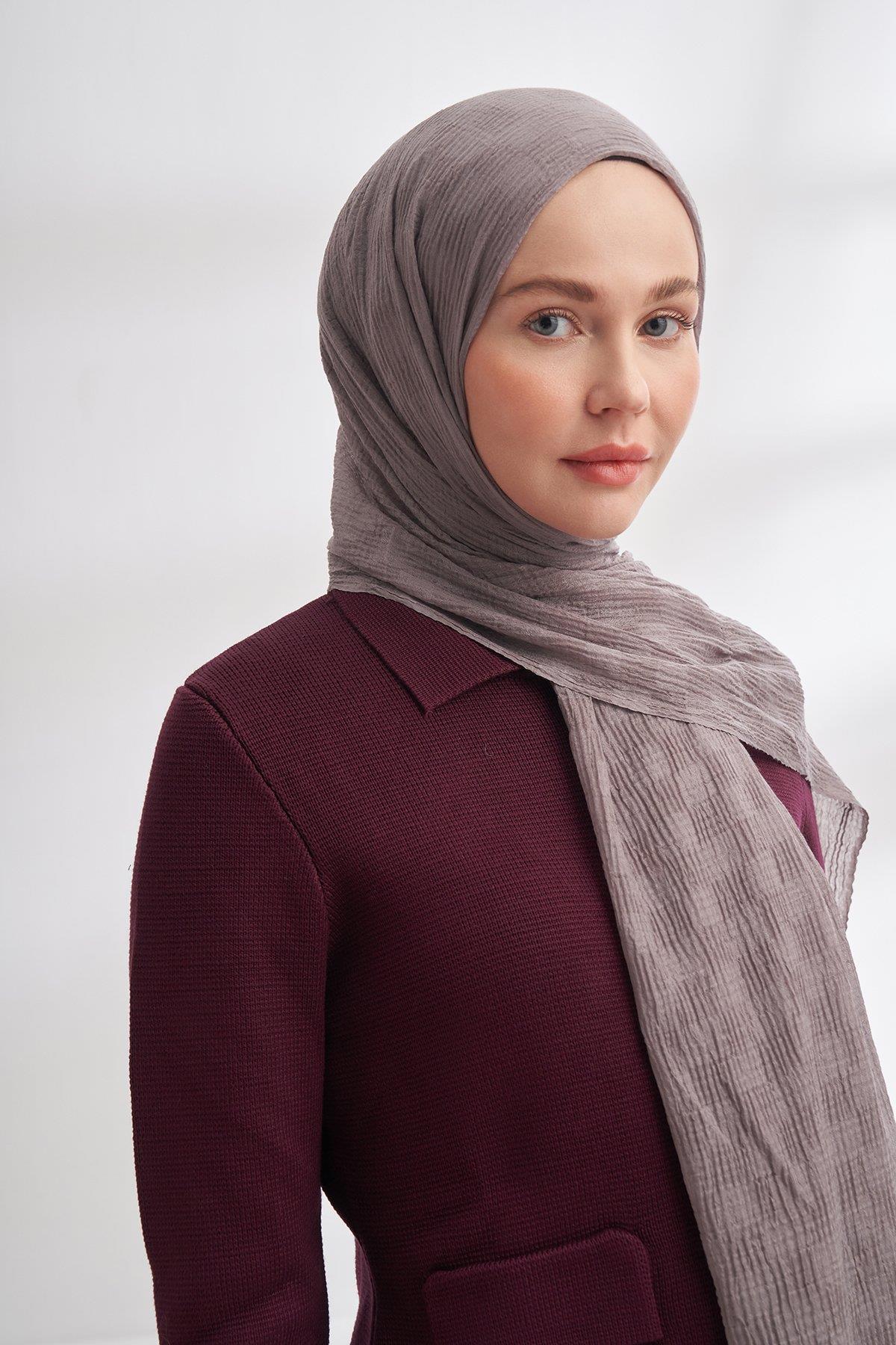 Armanda Müslin Dama Desen Şal 3350-Koyu Gri