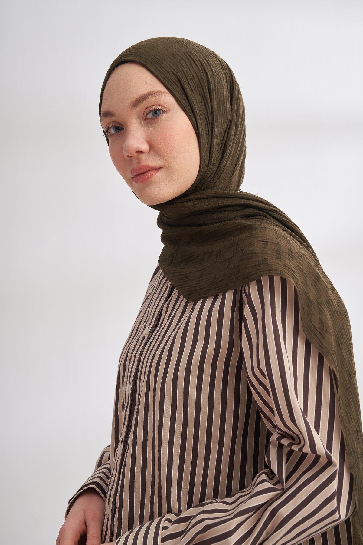 Armanda Müslin Dama Desen Şal 3350-Koyu Haki