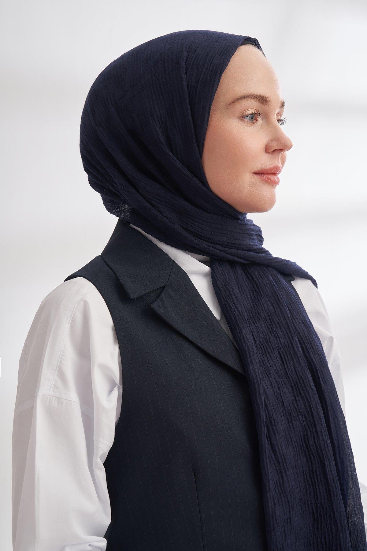 Armanda Müslin Dama Desen Şal 3350-Lacivert