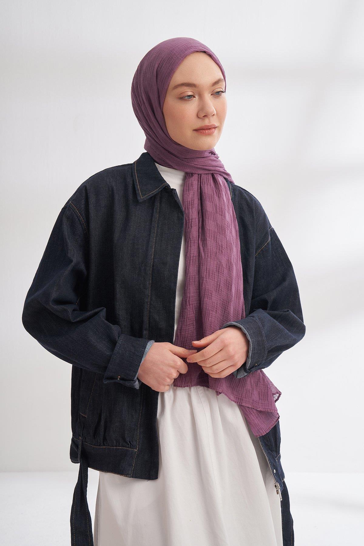 Armanda Müslin Dama Desen Şal 3350-Leylak