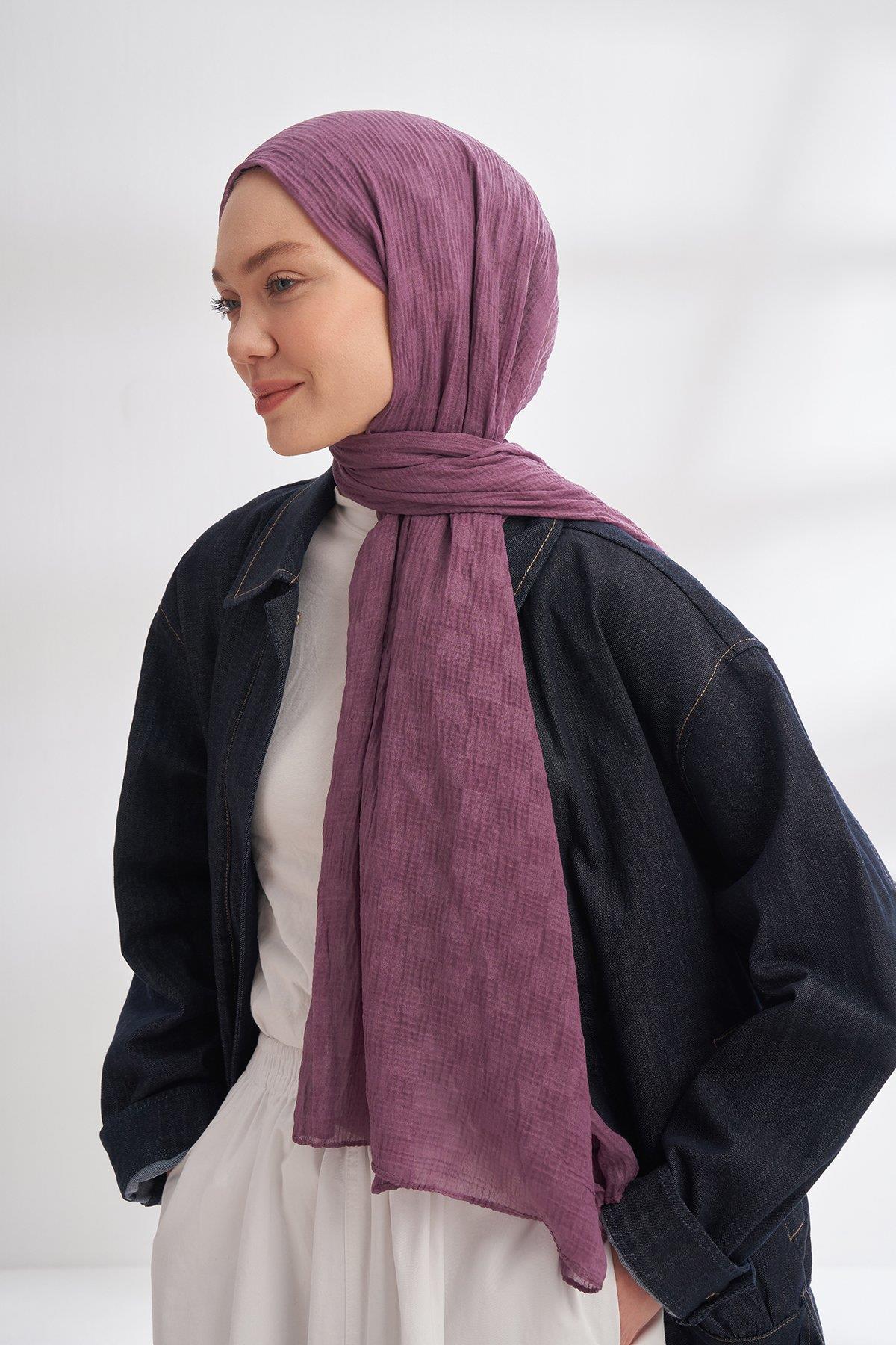 Armanda Müslin Dama Desen Şal 3350-Leylak