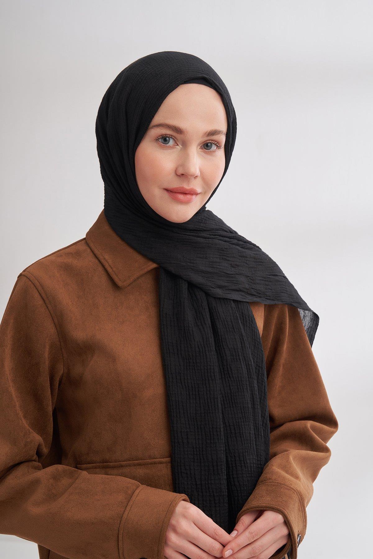 Armanda Müslin Dama Desen Şal 3350-Siyah