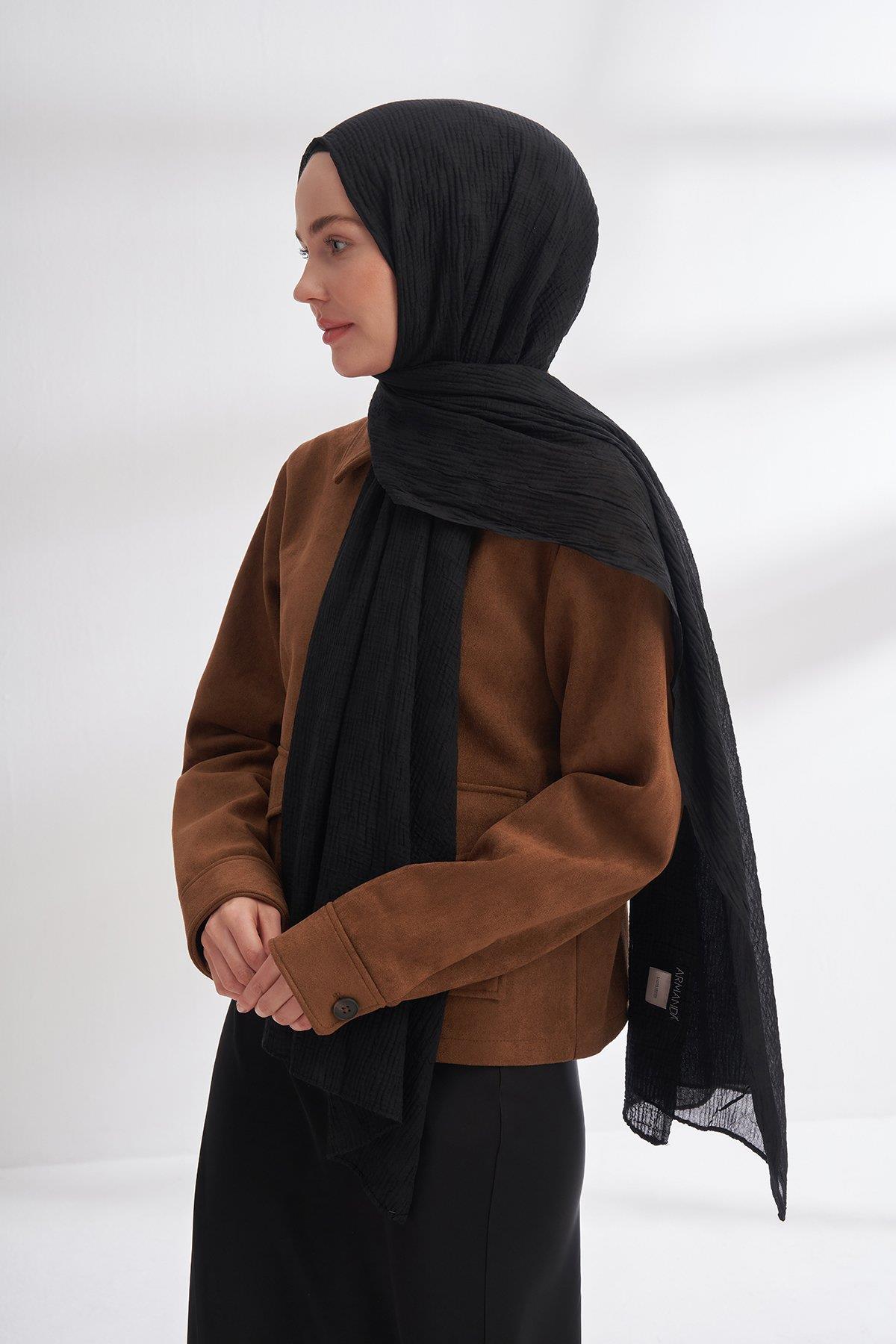 Armanda Müslin Dama Desen Şal 3350-Siyah