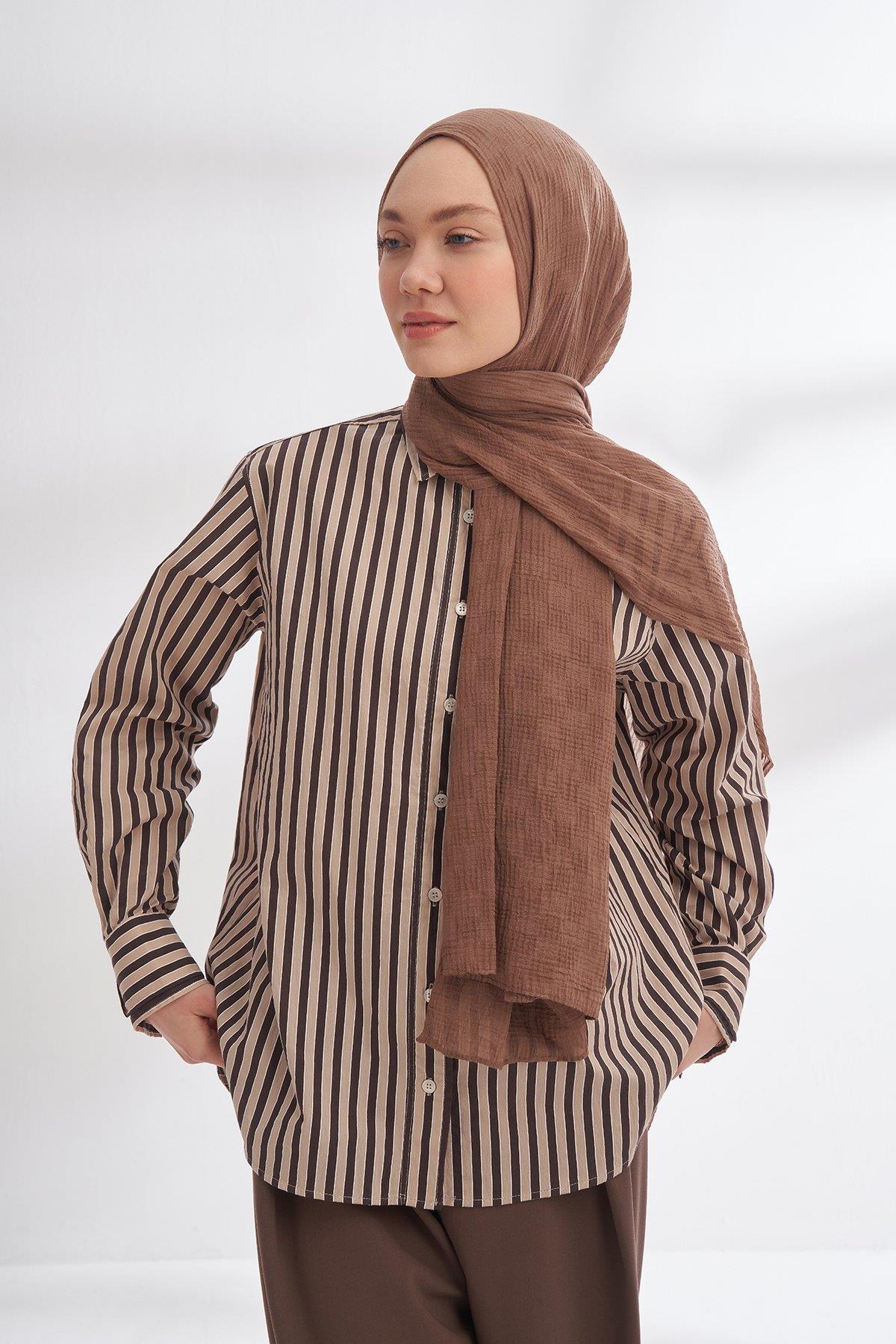 Armanda Müslin Dama Desen Şal 3350-Vizon