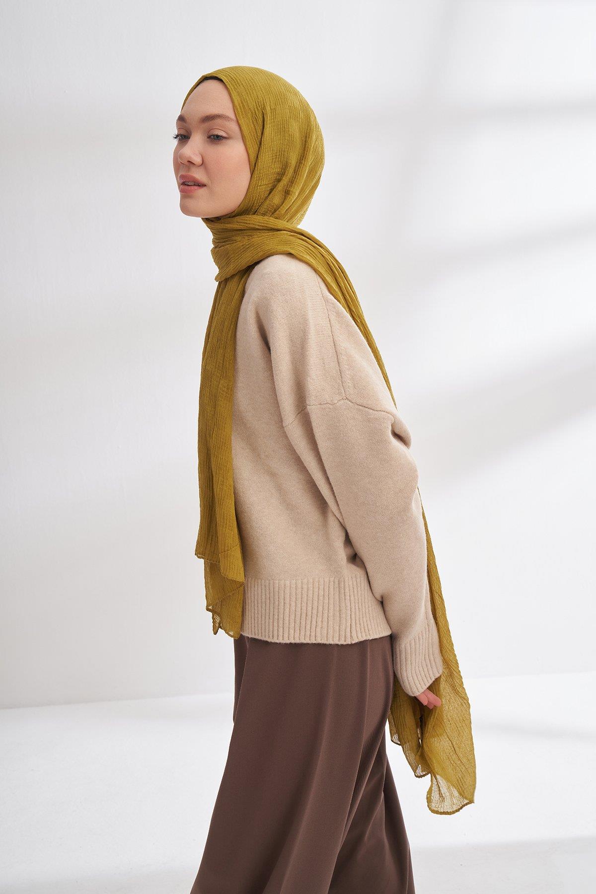 Armanda Müslin Dama Desen Şal 3350-Zeytin