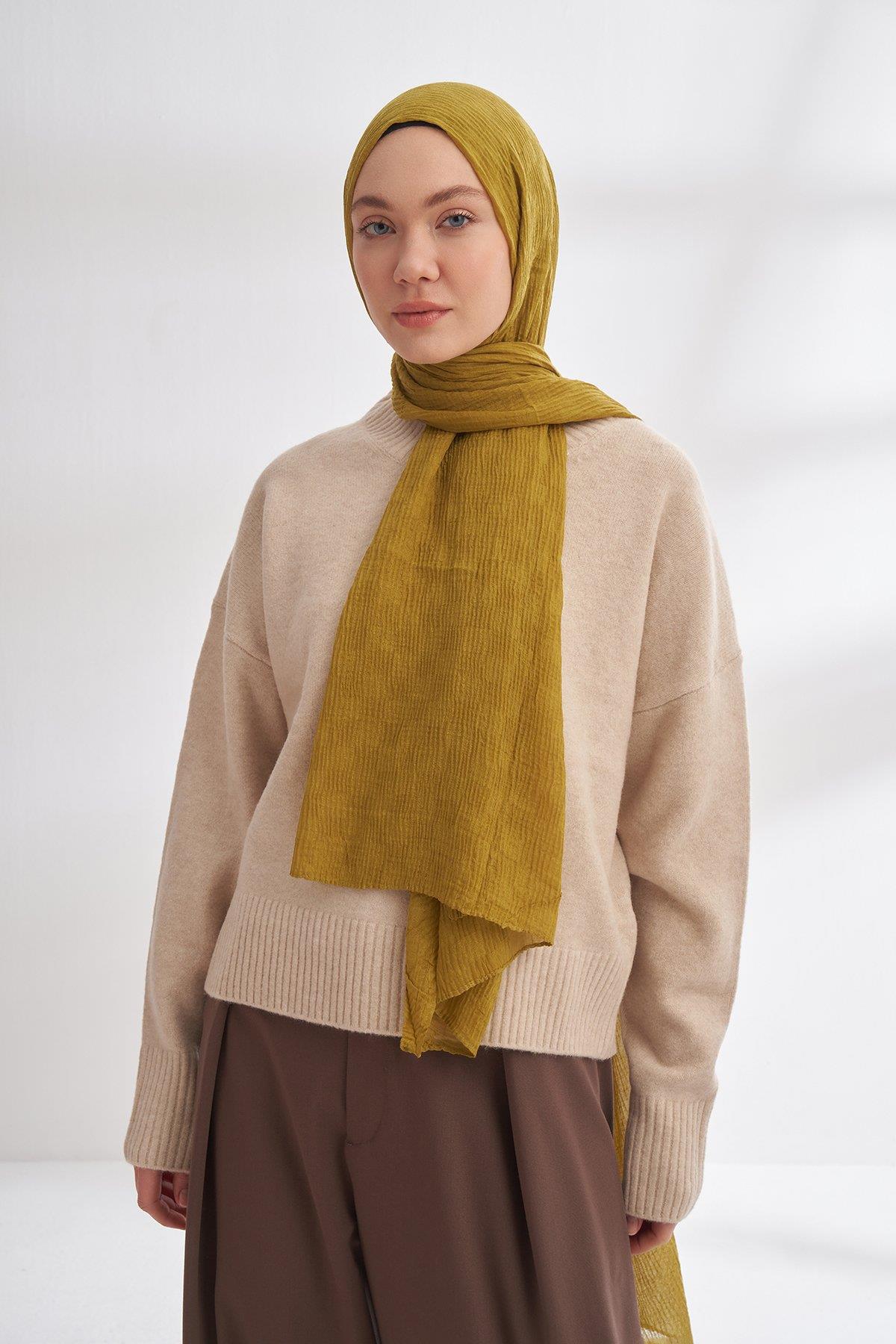Armanda Müslin Dama Desen Şal 3350-Zeytin