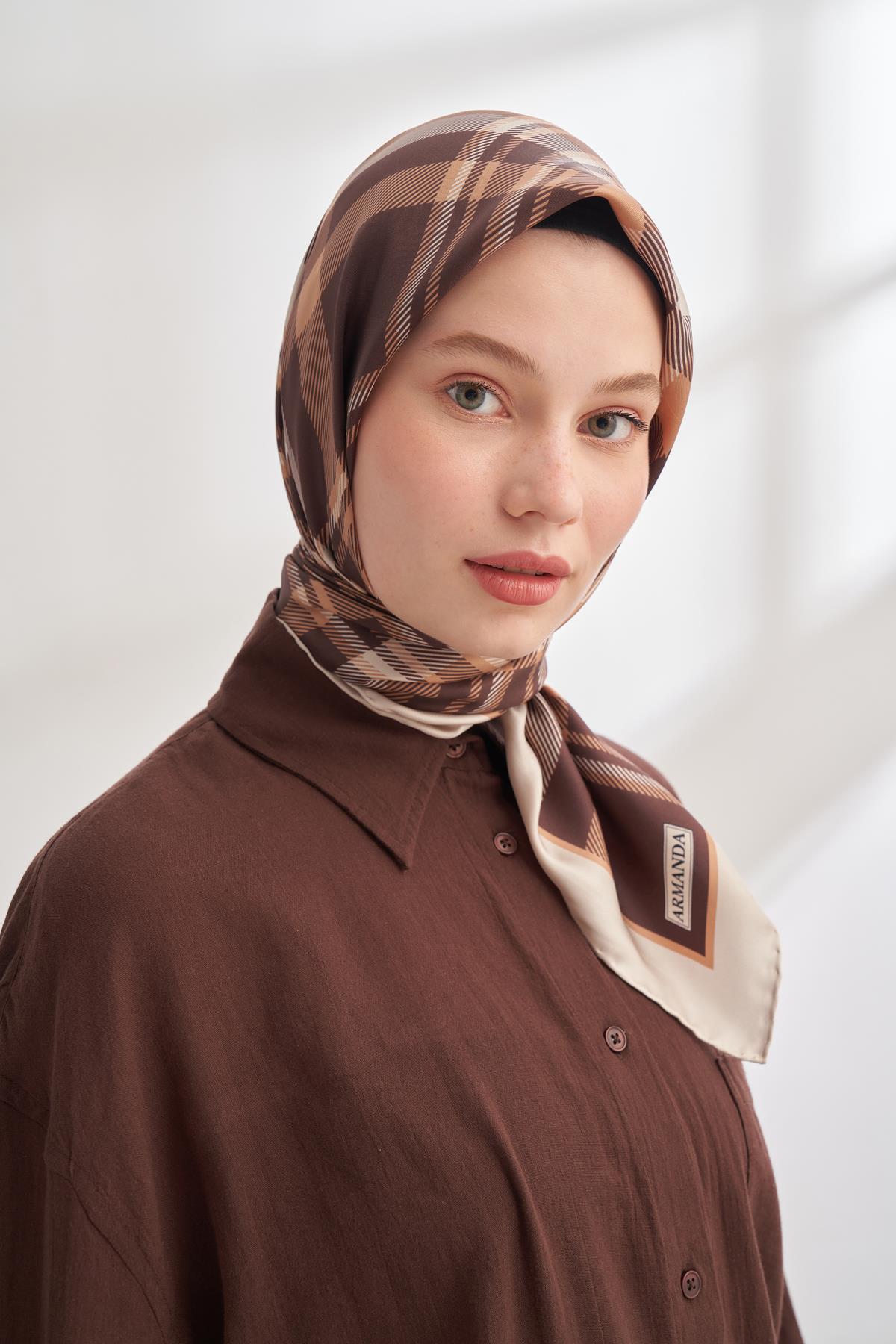 Armanda Naya Desen Tivil İpek Eşarp 4358-Acı Kahve