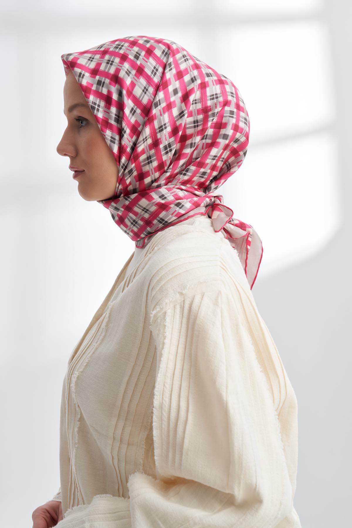 Armanda Network Desen Tivil İpek Eşarp 4307-Fuşya