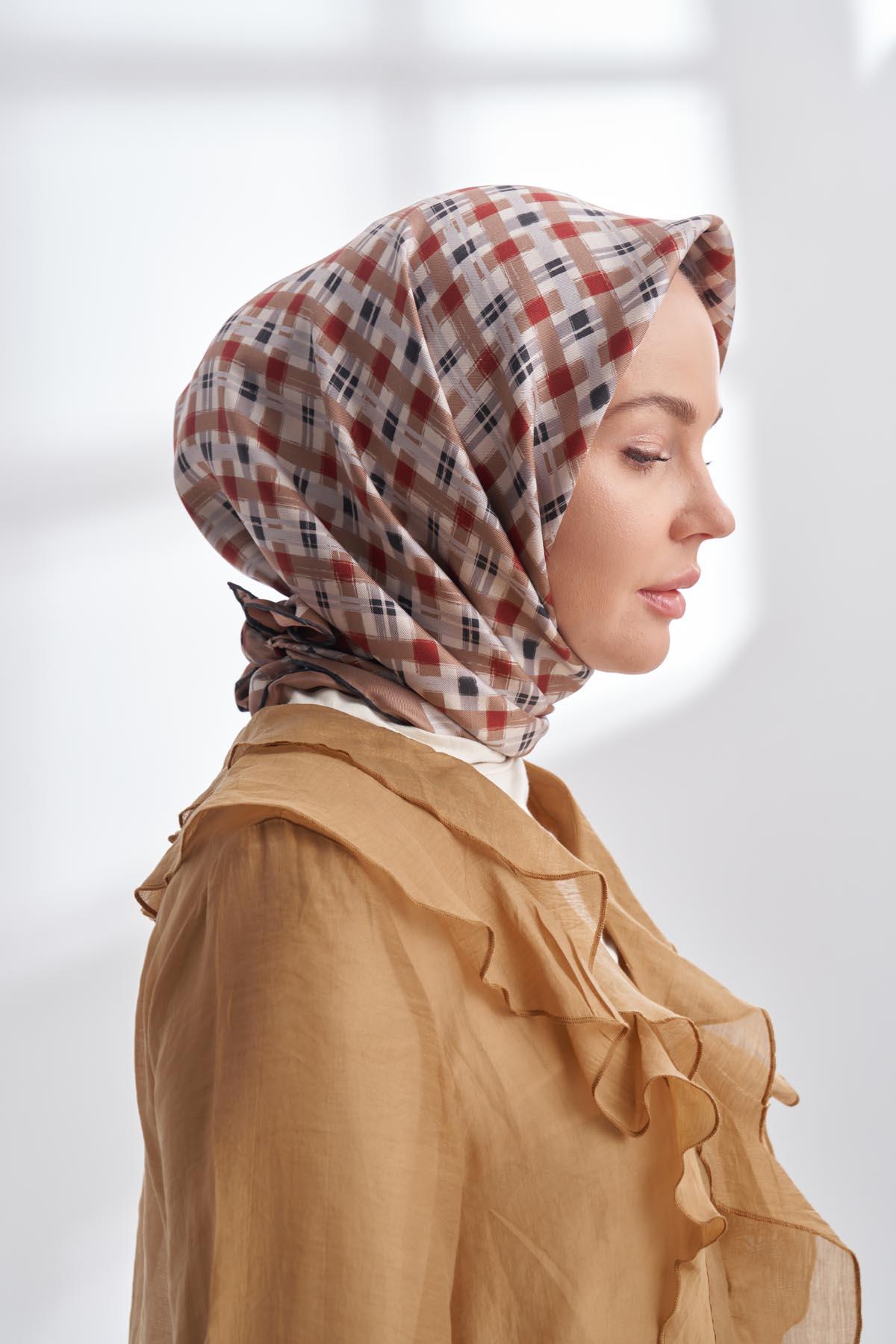 Armanda Network Desen Tivil İpek Eşarp 4307-Sütlü Kahve