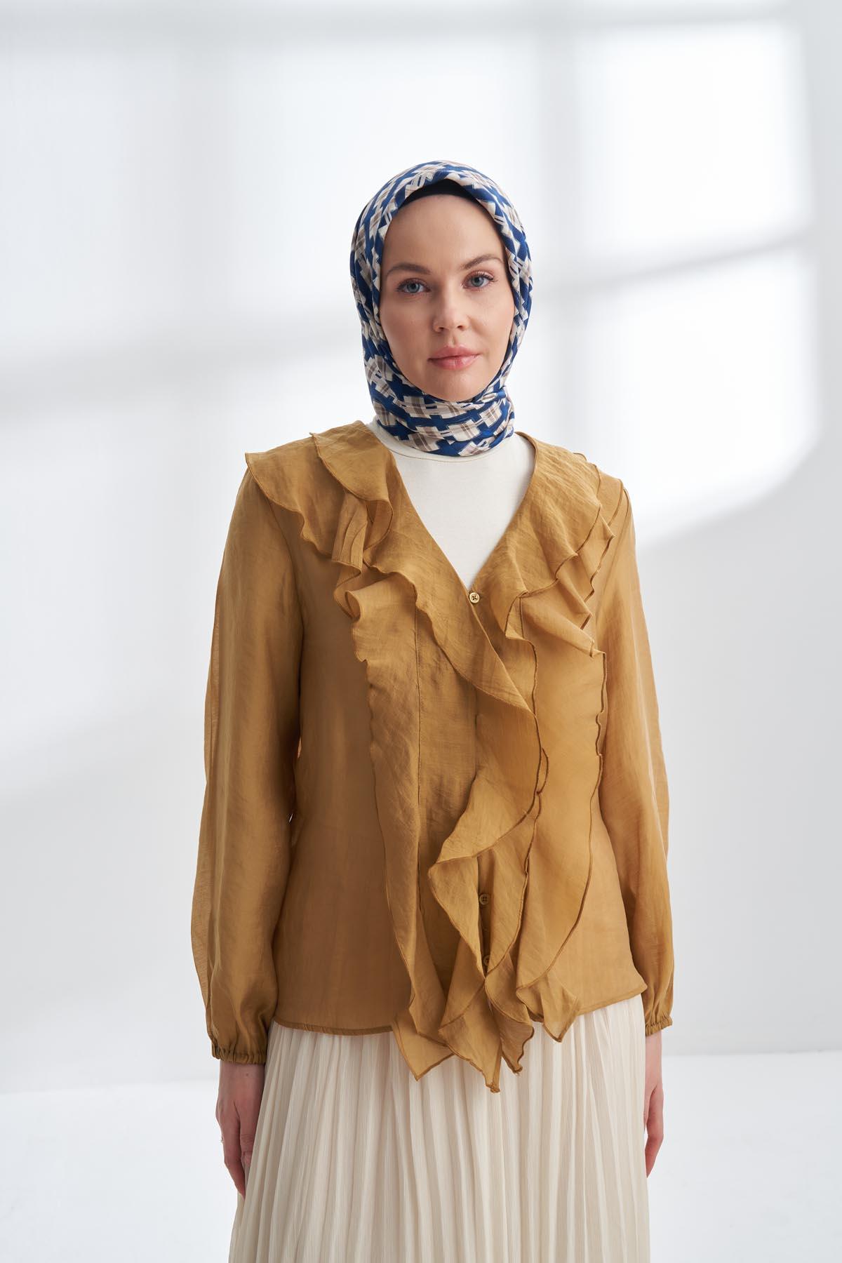 Armanda Network Desen Tivil İpek Eşarp 4307-Lacivert