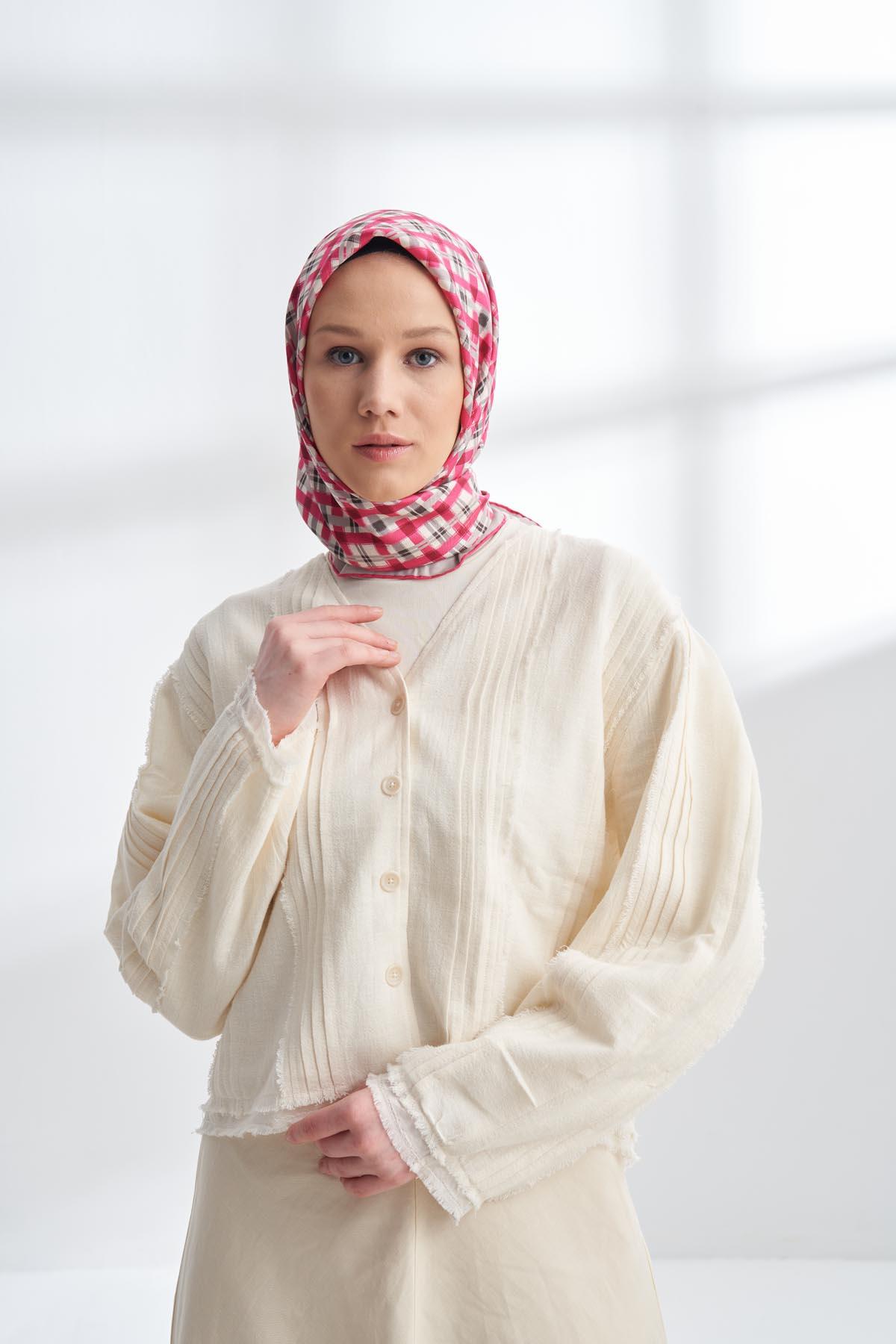 Armanda Network Desen Tivil İpek Eşarp 4307-Fuşya