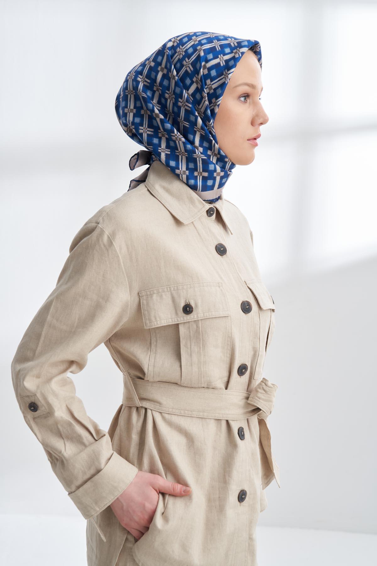 Armanda Network Desen Tivil İpek Eşarp 4307-İndigo