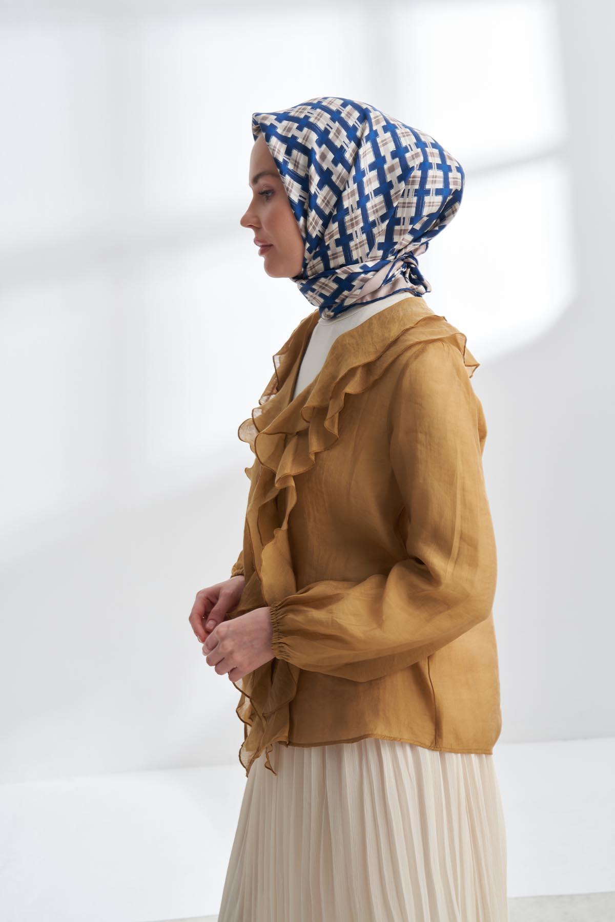 Armanda Network Desen Tivil İpek Eşarp 4307-Lacivert