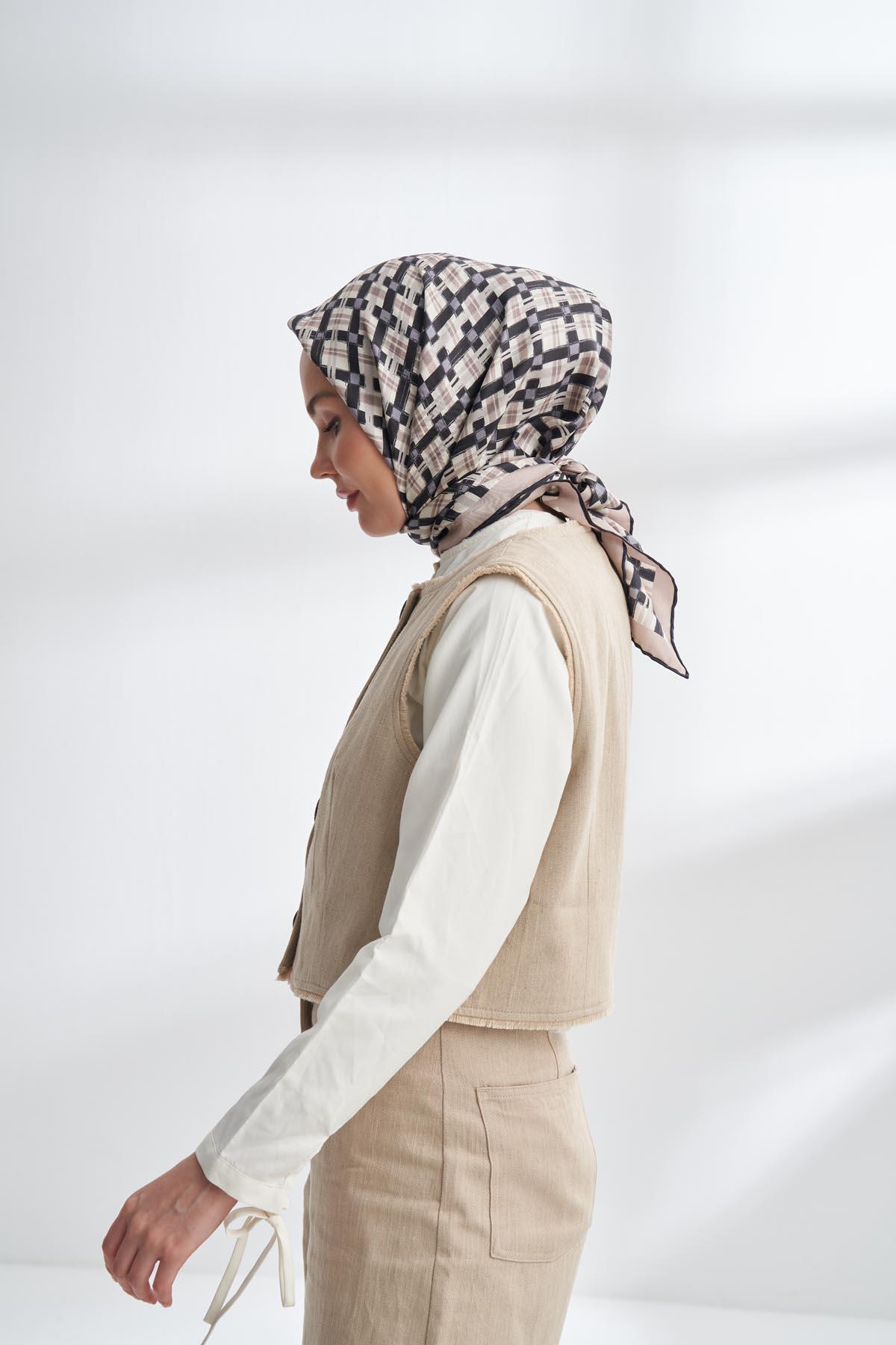 Armanda Network Desen Tivil İpek Eşarp 4307-Siyah