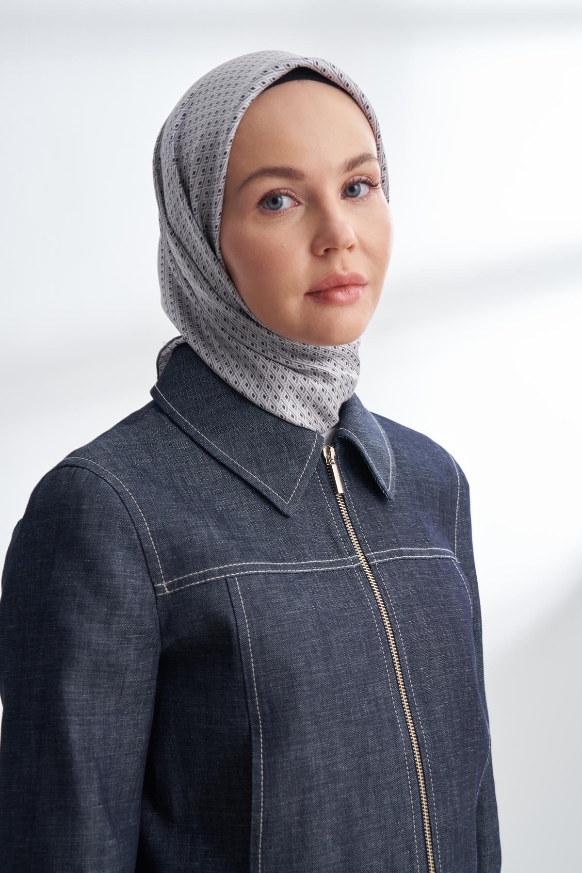 Armanda Noire Desen Tivil İpek Eşarp 4303-Gri