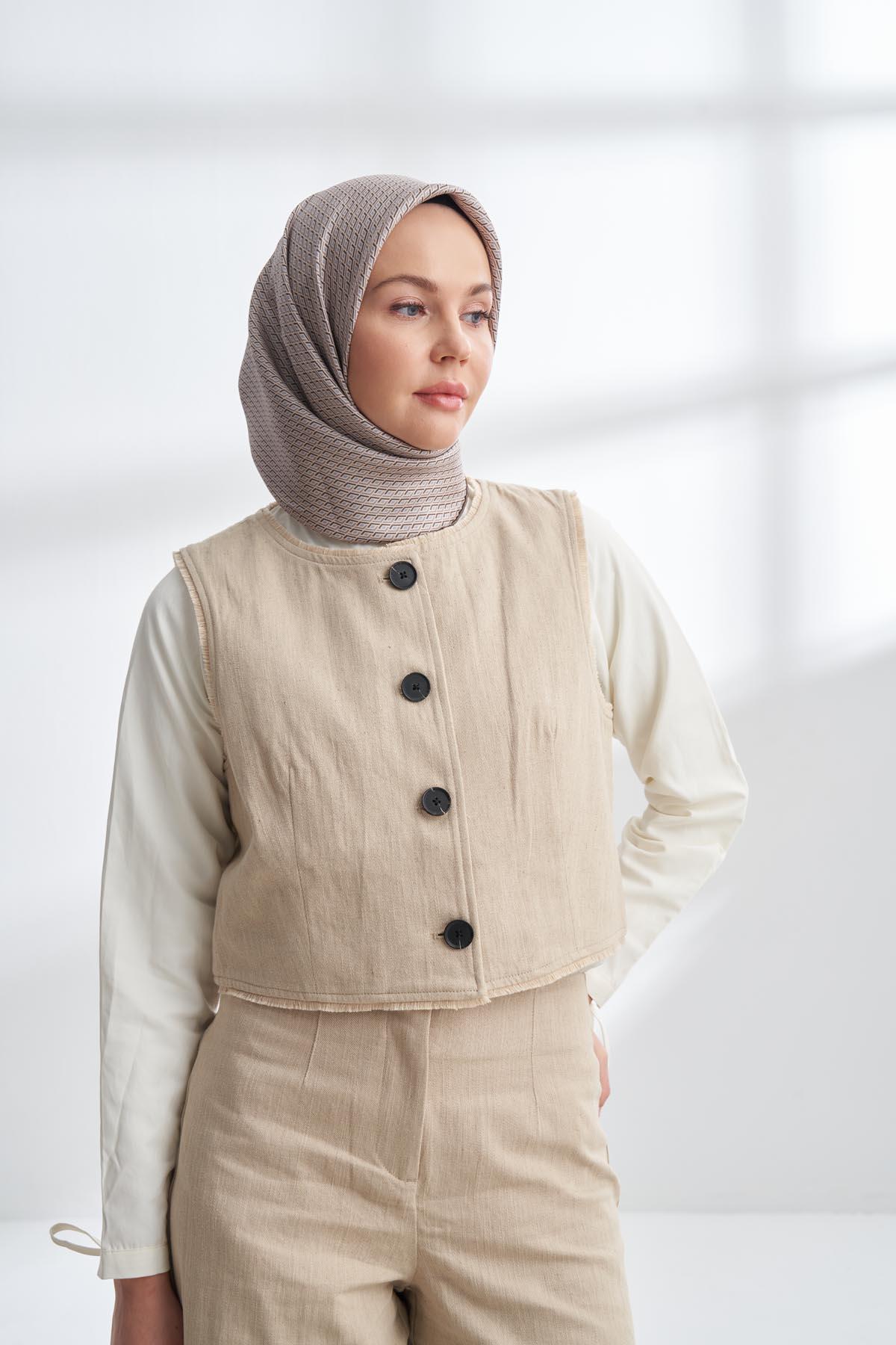 Armanda Noire Desen Tivil İpek Eşarp 4303-Vizon