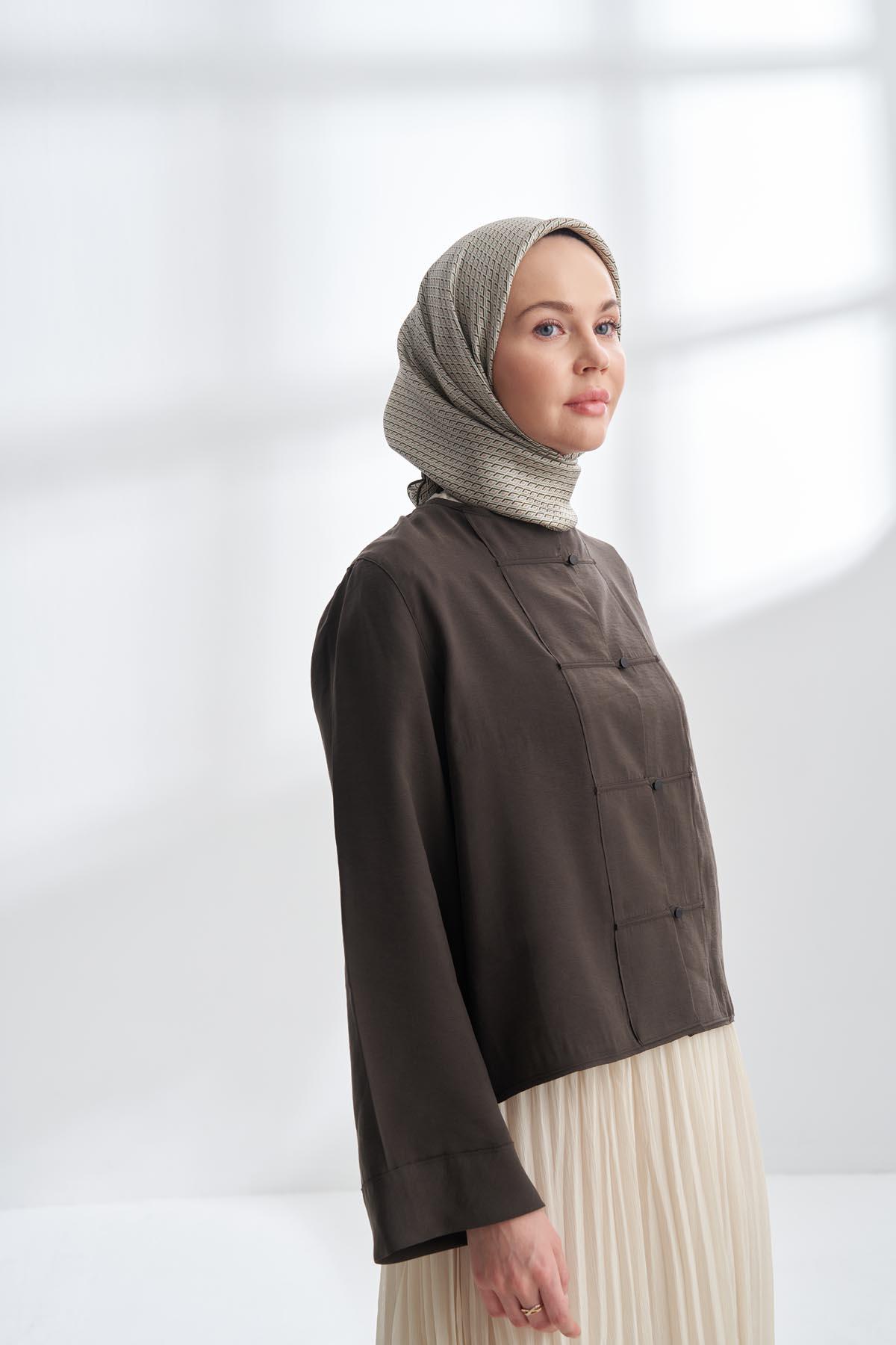 Armanda Noire Desen Tivil İpek Eşarp 4303-Haki