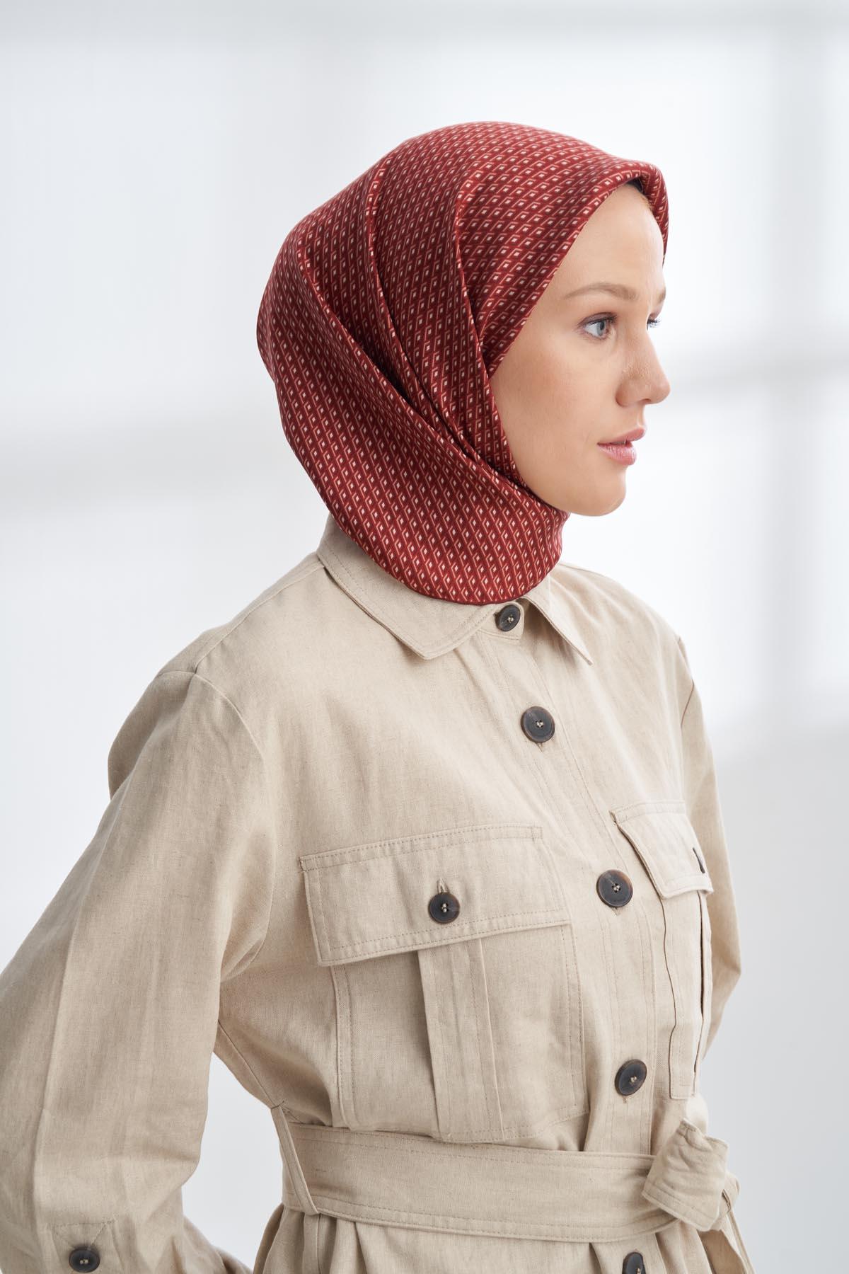Armanda Noire Desen Tivil İpek Eşarp 4303-Bordo