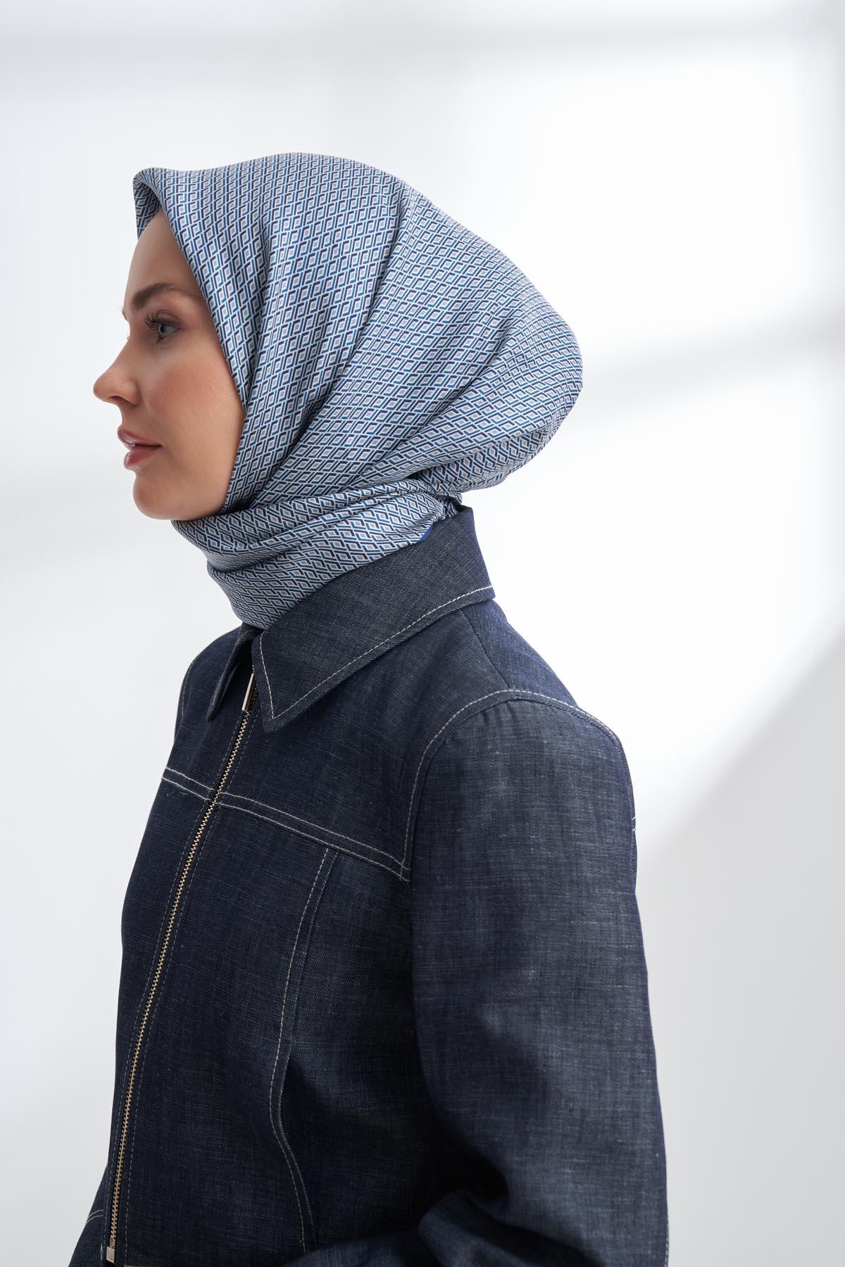 Armanda Noire Desen Tivil İpek Eşarp 4303-Lacivert