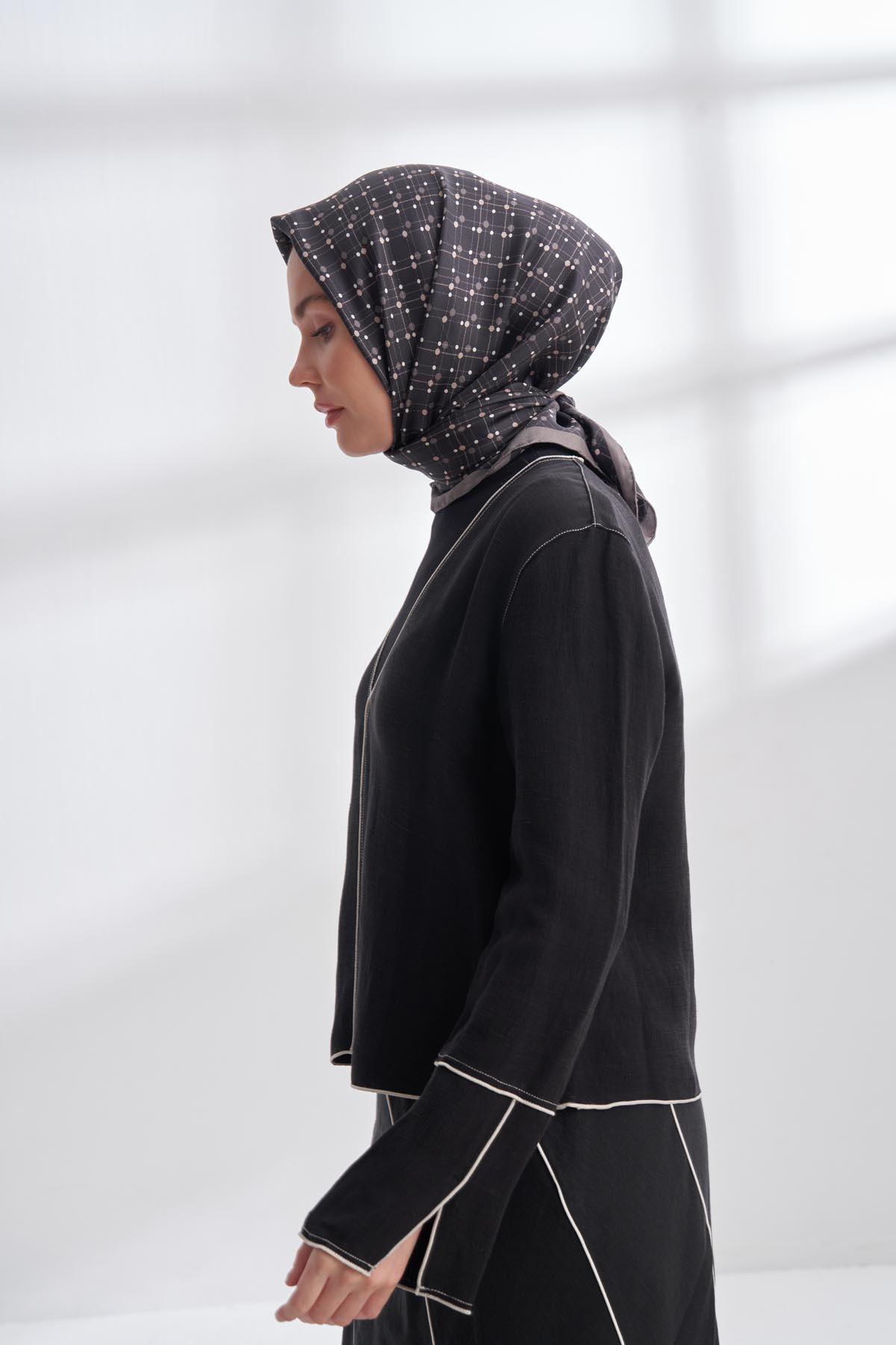 Armanda Orbis Desen Tivil İpek Eşarp 4306-Siyah