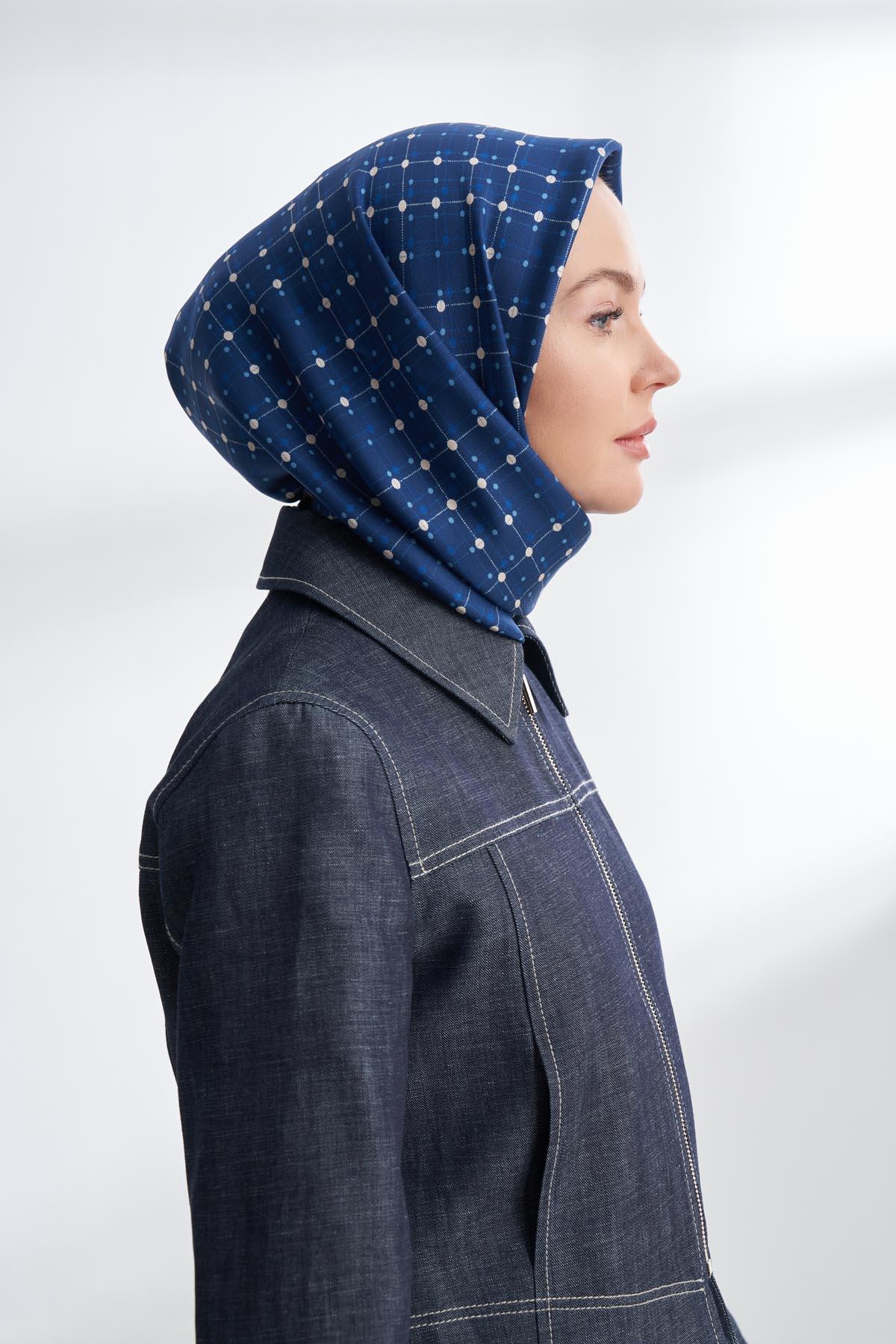 Armanda Orbis Desen Tivil İpek Eşarp 4306-Lacivert