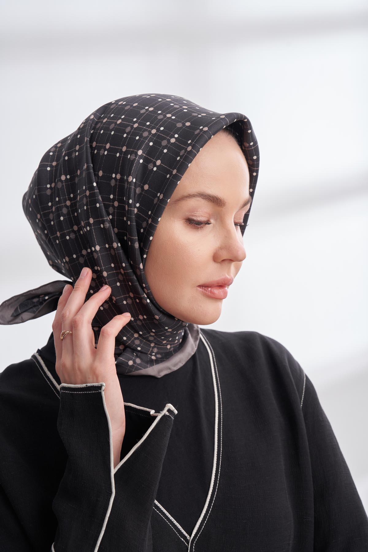 Armanda Orbis Desen Tivil İpek Eşarp 4306-Siyah