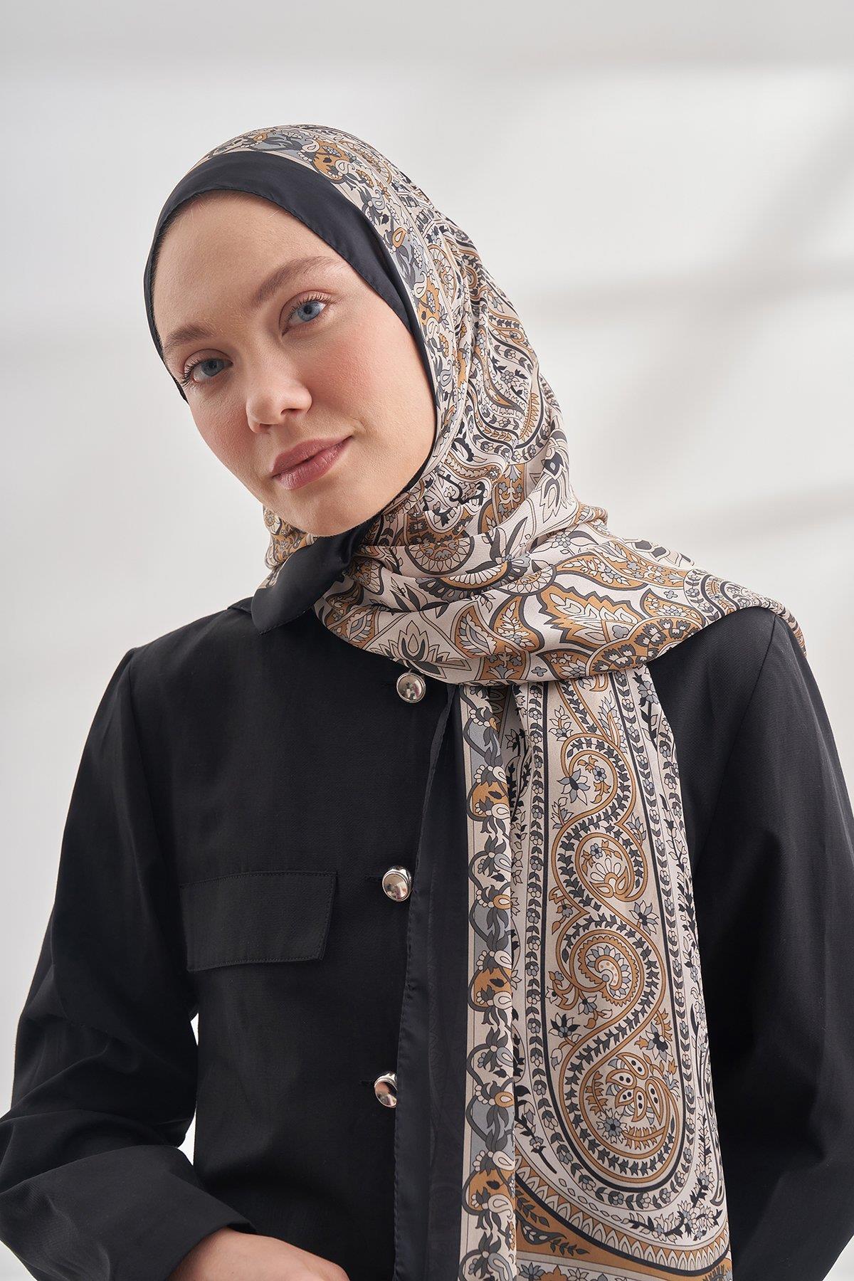 Armanda Özel Seri Etnik Desen Şal 6035-Siyah Krem